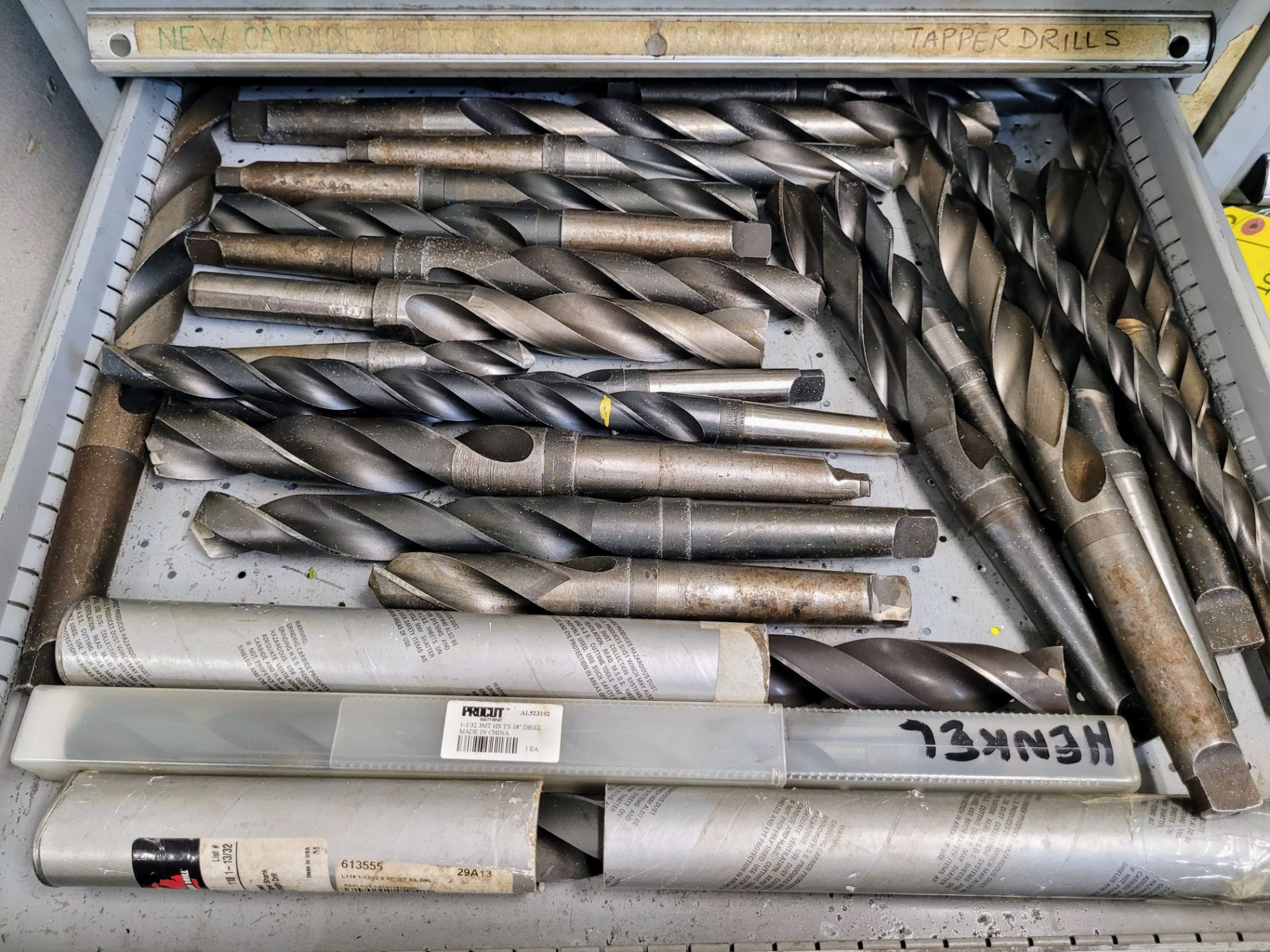 CONTENTS OF (1) TOOL CABINET DRAWER INCLUDING BORING DRILLS, ETC. (NO DRAWERS)