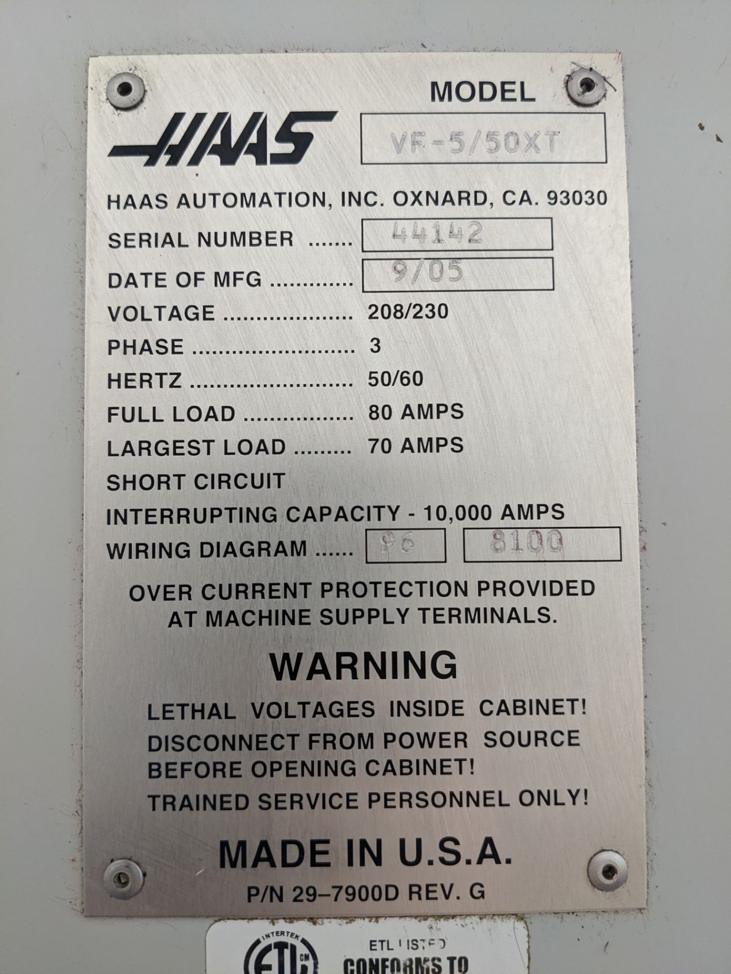 2005 HAAS VF-5/50XT CNC VERTICAL MACHINING CENTER, CNC CONTROL, TRAVELS: X-60”, Y-26”, Z-25”, CAT50, - Image 13 of 15