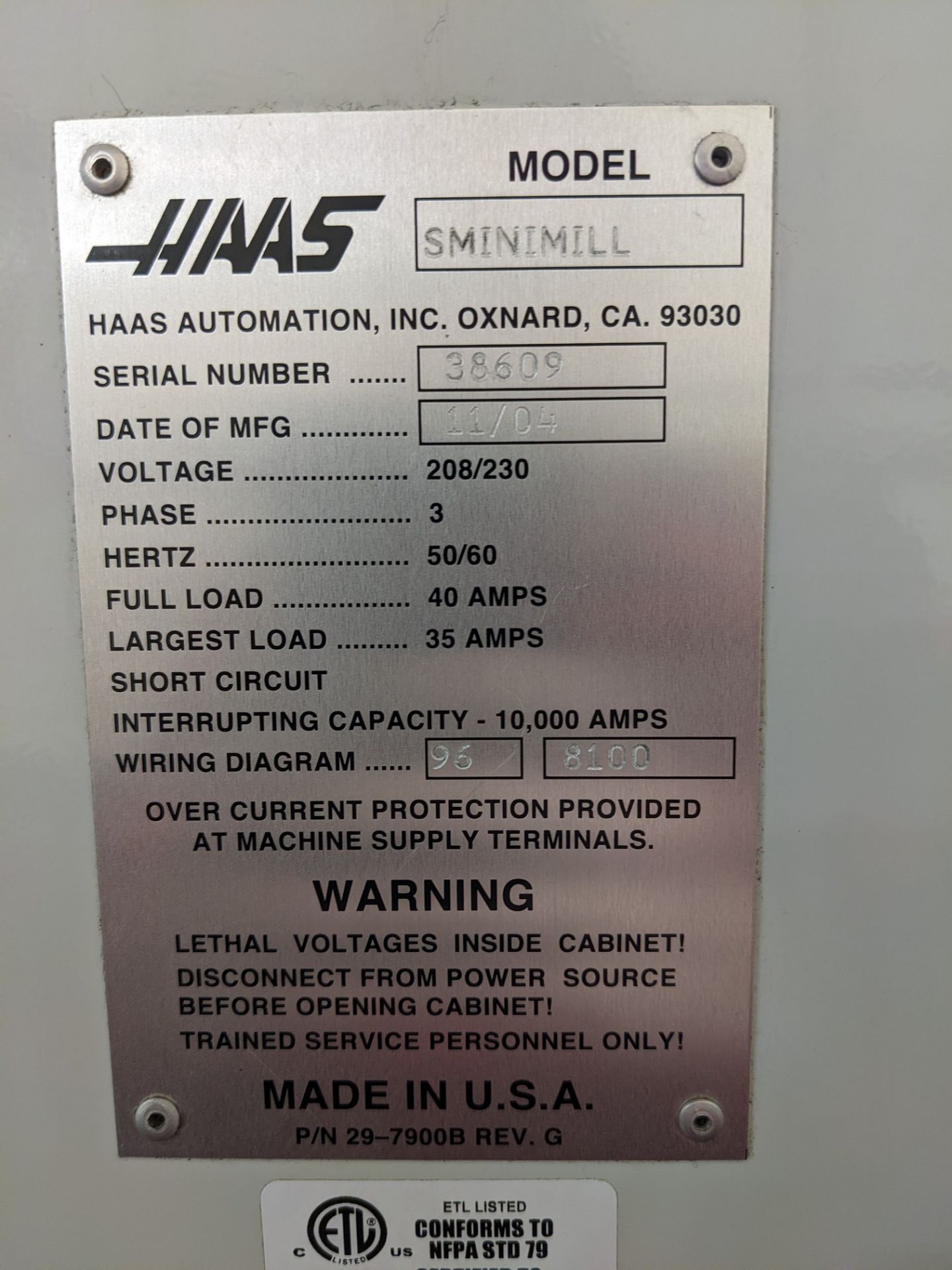 2004 HAAS SUPER MINIMILL CNC VERTICAL MACHINING CENTER, CNC CONTROL, CAT40, 10,000 RPM, 12” X 29” - Image 10 of 11