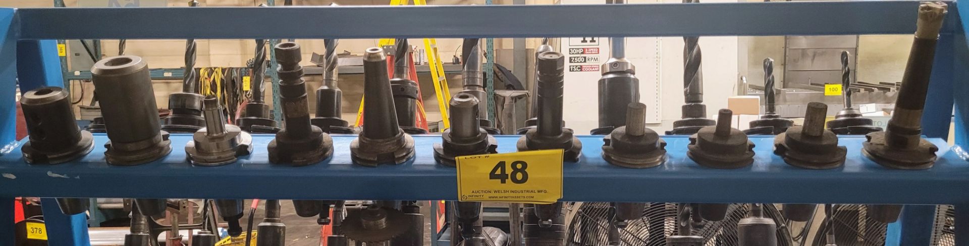 LOT OF (11) CAT50 TOOL HOLDERS W/ ATTACHMENTS (1 ROW) (NO RACK)