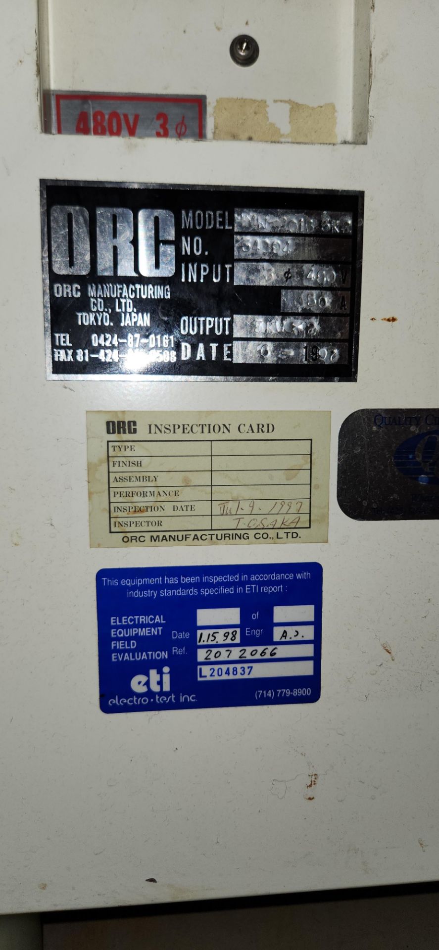 ORC MODEL HMW201B/5K-2 (5K-1EC) AUTOMATED DOUBLE SIDED EXPOSURE 5KW UNIT, 480V, 3PH, 60HZ, S/N - Image 7 of 7