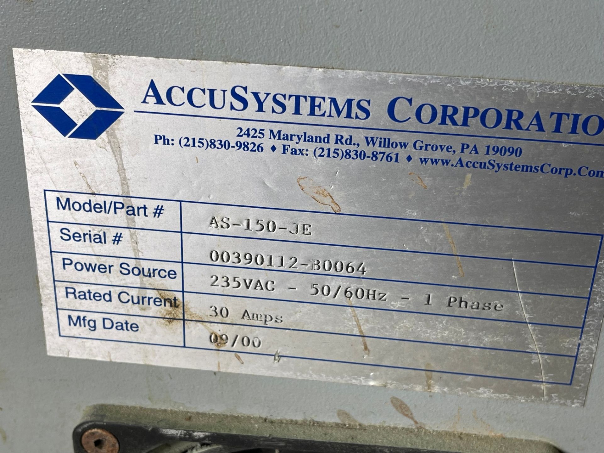 ACCUSYSTEMS ACCUSCORE AS-150-JE CNC V-SCORING SYSTEM, 200 FPM FEED RATE, POWER SOURCE: 235 VAC, 50/ - Image 7 of 11