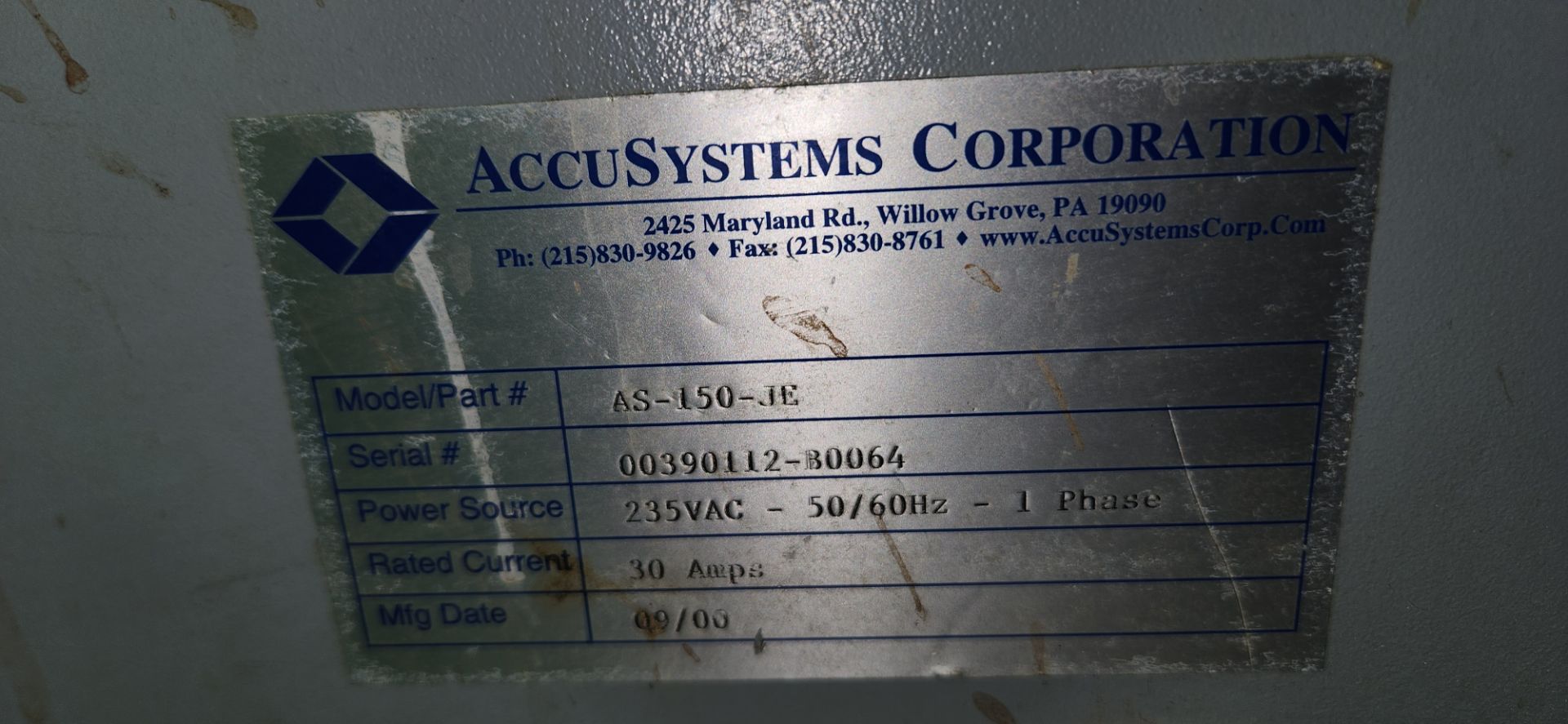 ACCUSYSTEMS ACCUSCORE AS-150-JE CNC V-SCORING SYSTEM, 200 FPM FEED RATE, POWER SOURCE: 235 VAC, 50/ - Image 11 of 11