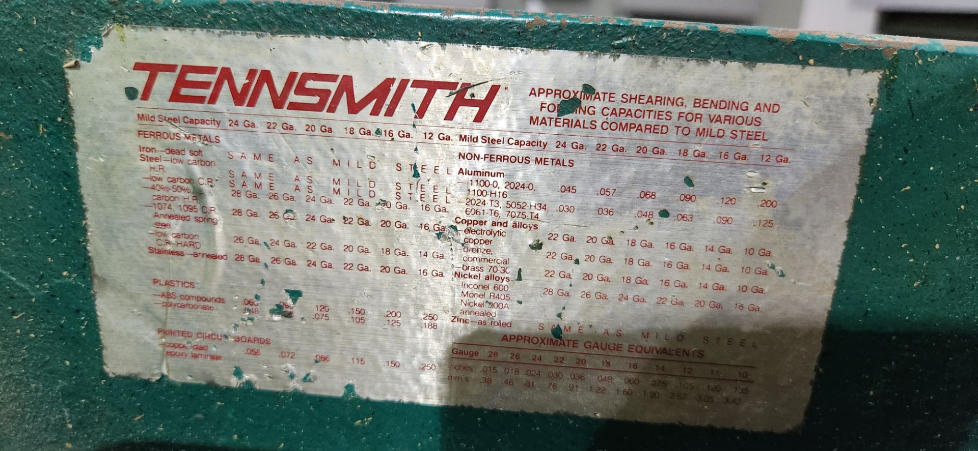 TENNSMITH H52 4' SHEAR, 16GA CAP., S/N 16072 - Image 7 of 8