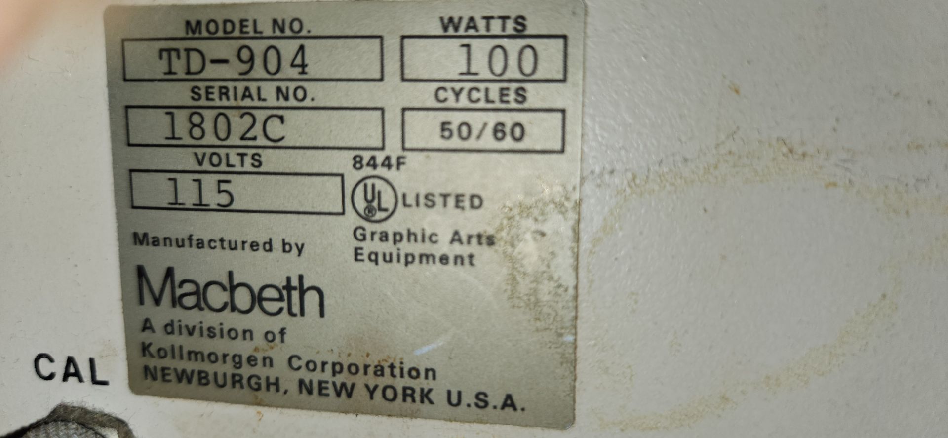 MACBETH TD904 TRANSMISSION DENSITOMETER, 115V, 1PH, 50/60HZ S/N 1802C - Image 4 of 4