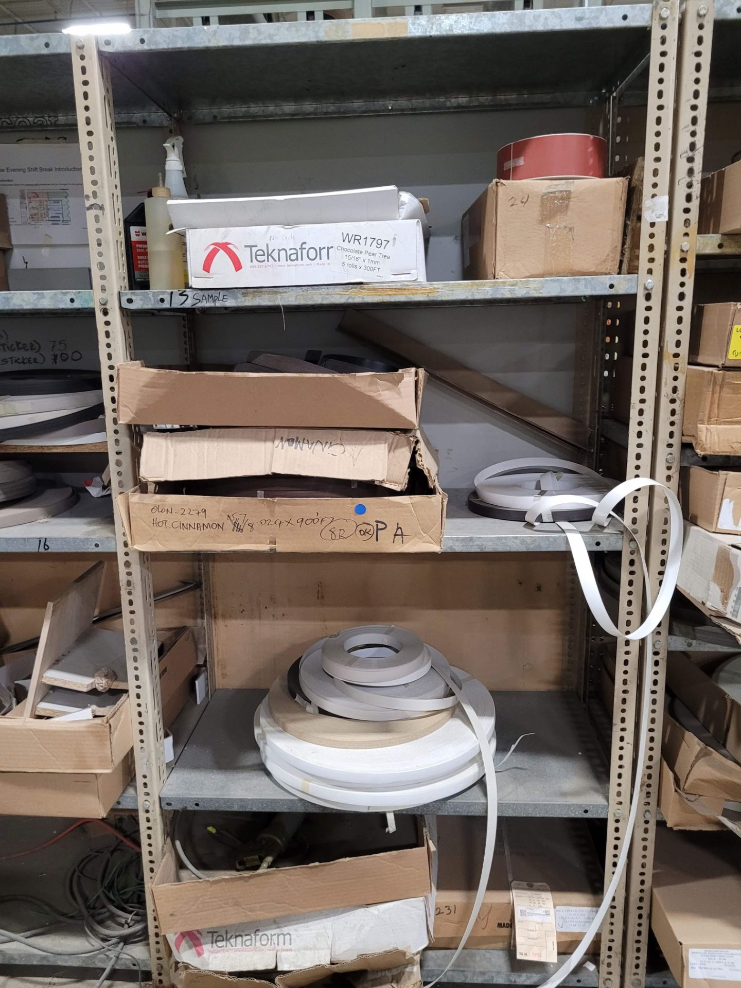 LOT - ASSORTED EDGE BANDING W/ STORAGE SHELF - Image 11 of 13