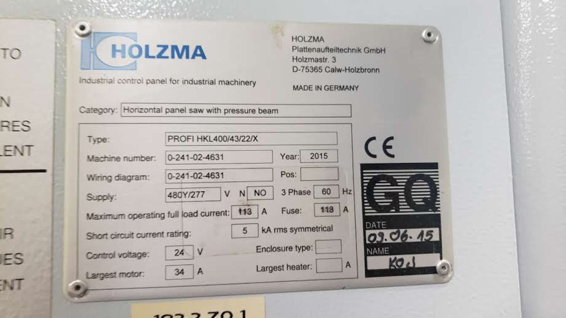 2015 HOLZMA HKL400/43/22/X ANGULAR CNC PANEL SAW W/ PRESSURE BEAM, S/N 0-241-02-4631, 2015 HOLZMA - Image 27 of 28