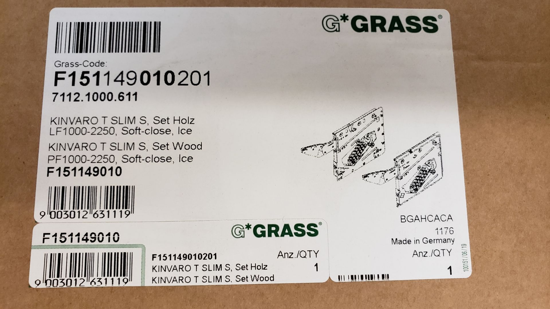 BOXES OF GRASS KINVARO T SLIM S, SET WOOD PF1000-2250, SOFT-CLOSE, ICE HARDWARE (SUBJECT TO BULK BID - Image 2 of 2