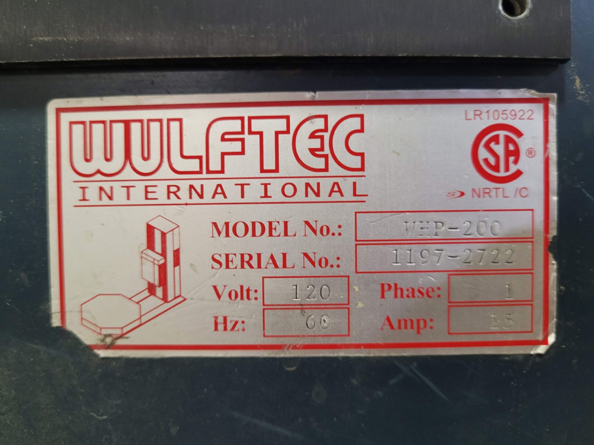 WULFTEC WHP-200 HIGH PROFILE TURNTABLE TYPE AUTOMATIC PALLET WRAPPER, S/N 1197-2722 - Image 4 of 4