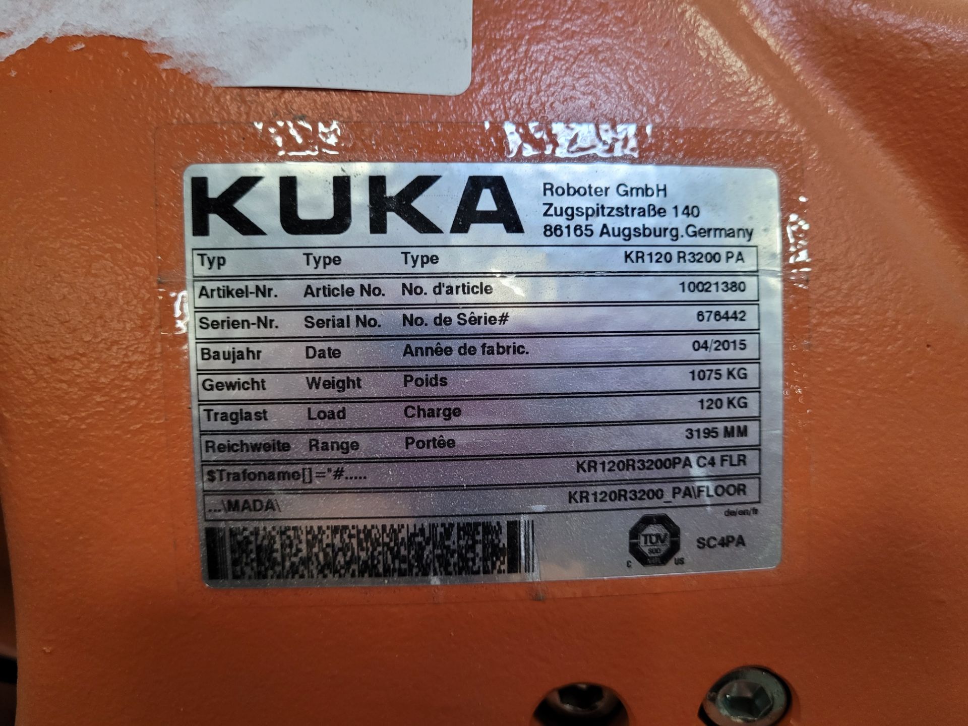 2015 KUKA KR 120 R3200 PA 5-AXIS ROBOTIC PALLETIZING / LABEL SYSTEM, 120KG LOAD CAPACITY, 3195MM MAX - Image 5 of 23