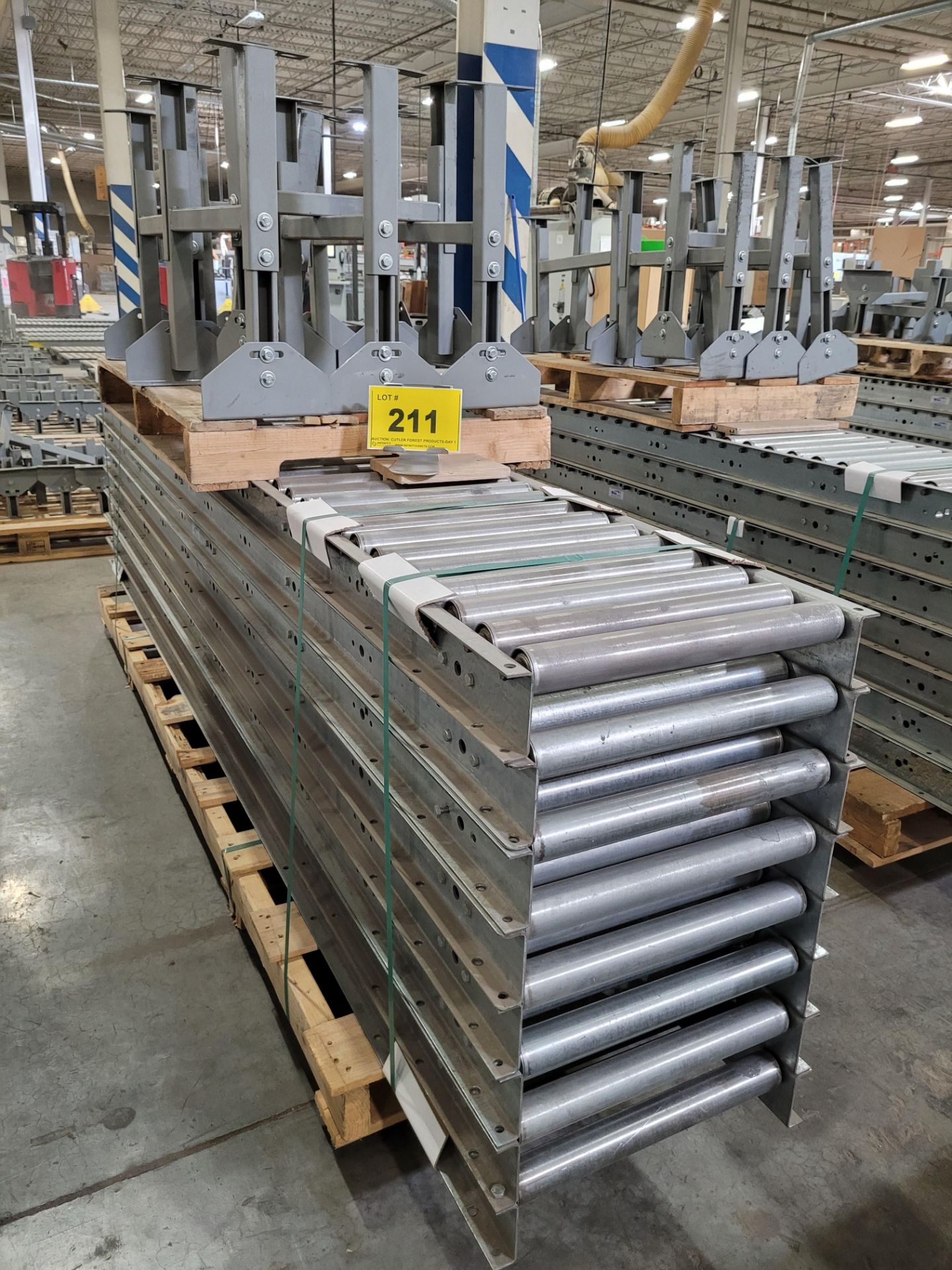 LOT - (14) 120"L X 18"W ROLLER TOP CONVEYORS W/ (7) STANDS