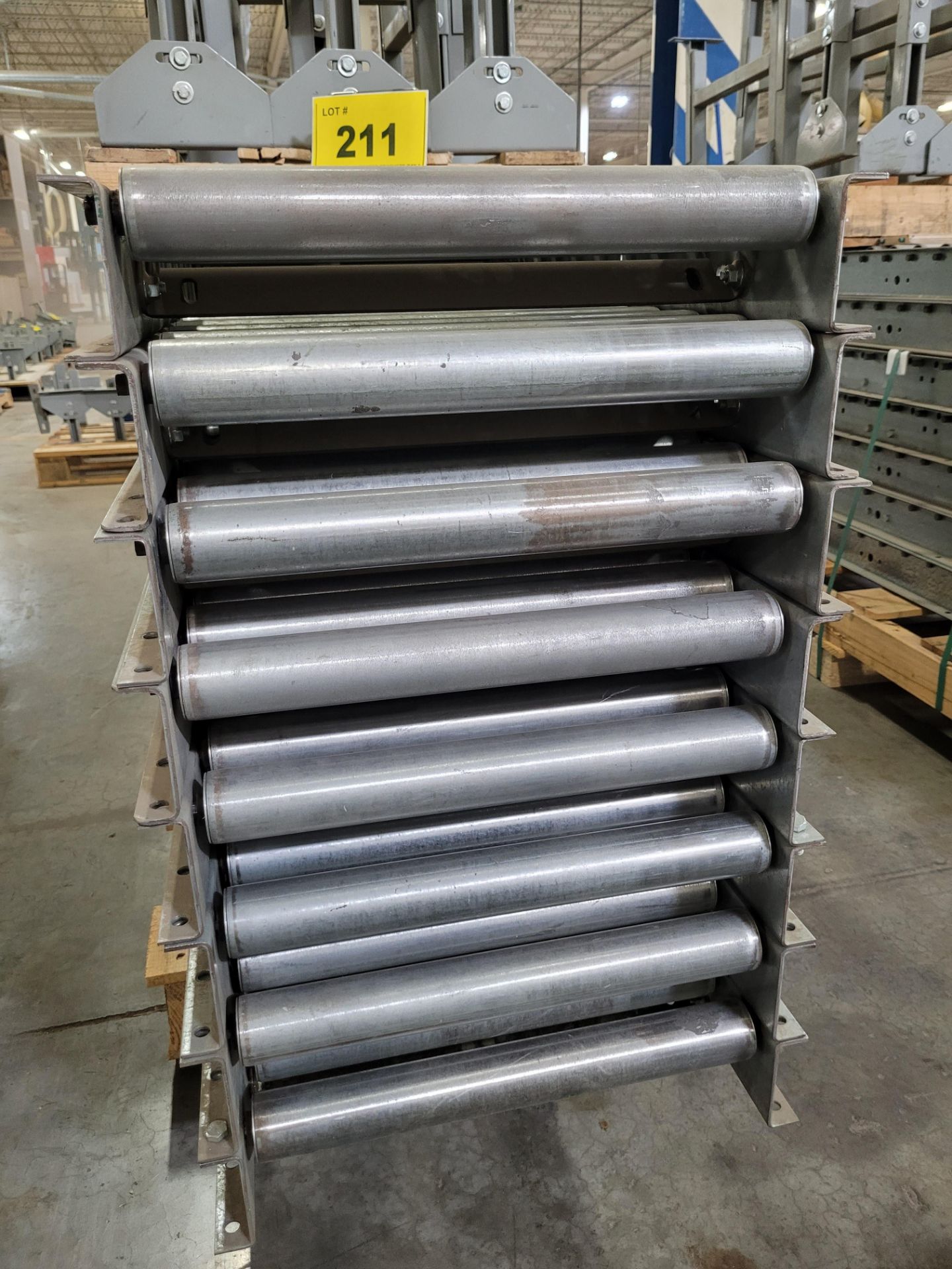 LOT - (14) 120"L X 18"W ROLLER TOP CONVEYORS W/ (7) STANDS - Image 2 of 2