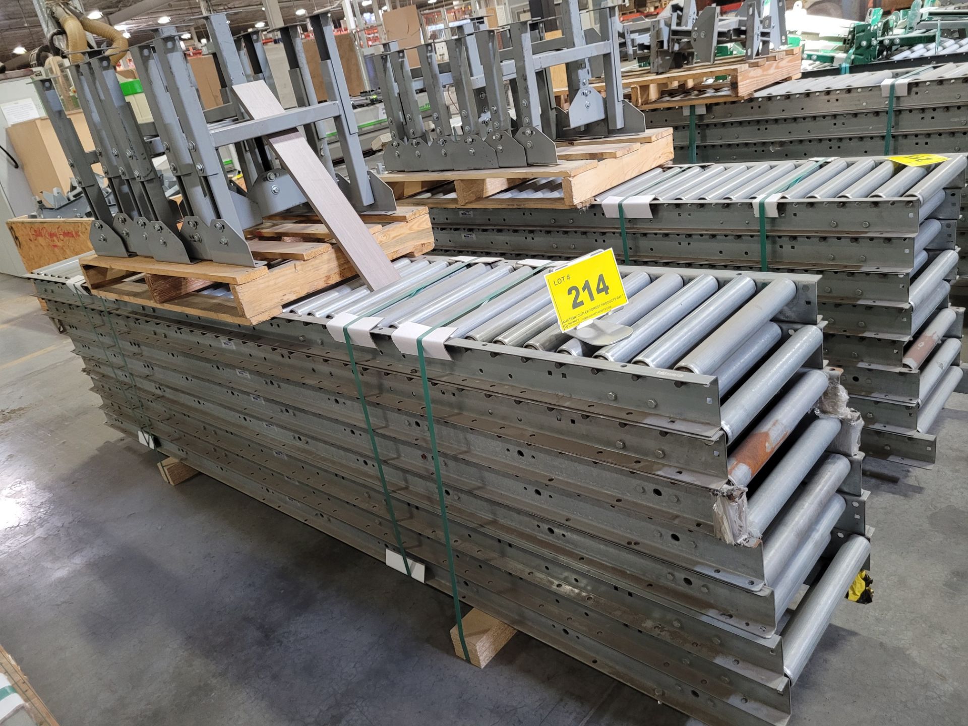 LOT - (8) 120"L X 18"W ROLLER TOP CONVEYORS W/ (8) STANDS