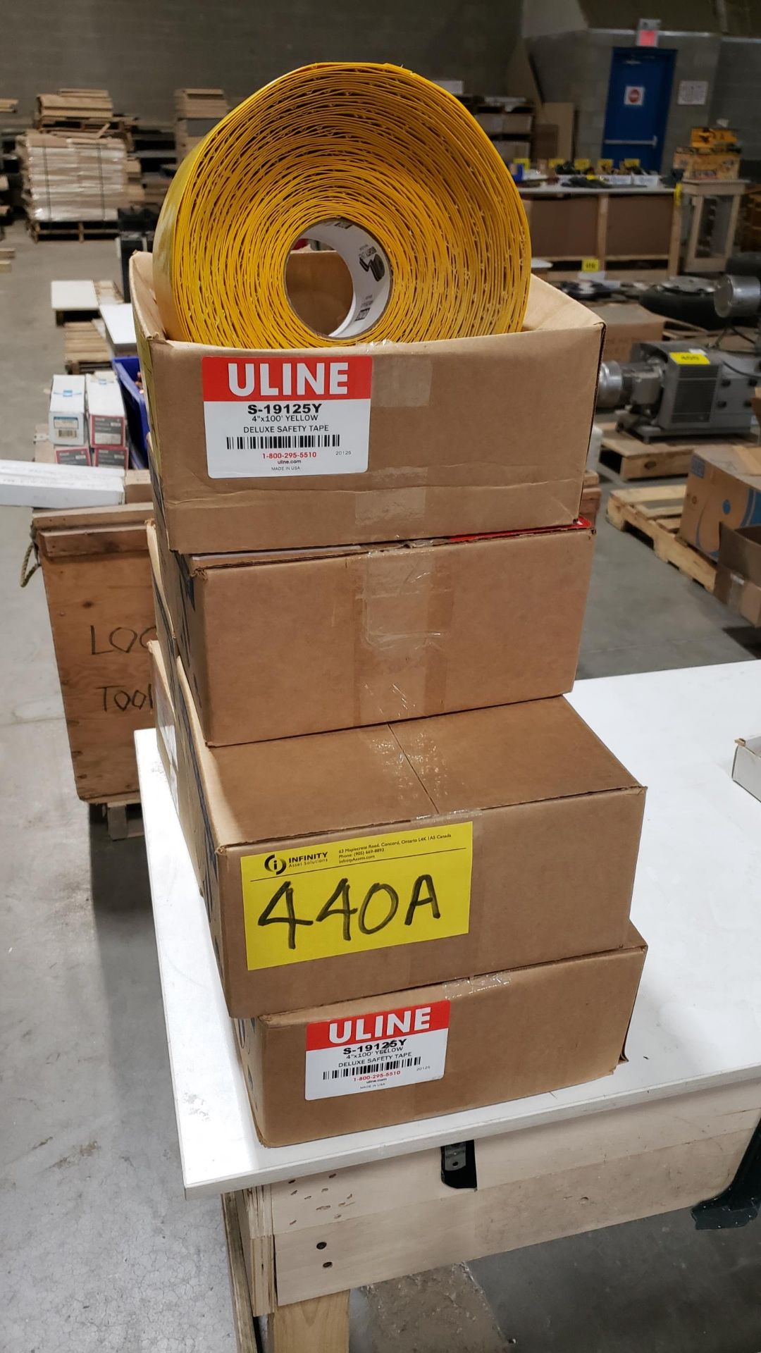 LOT - ULINE S-19125Y 4" X 100' YELLOW DELUXE SAFETY TAPE