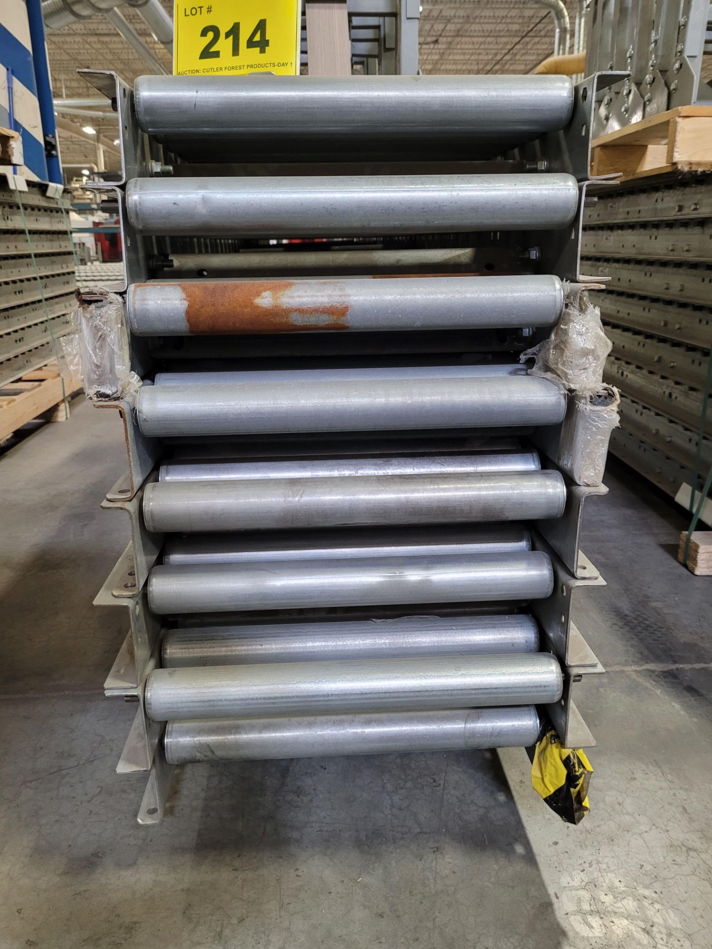 LOT - (8) 120"L X 18"W ROLLER TOP CONVEYORS W/ (8) STANDS - Image 2 of 2