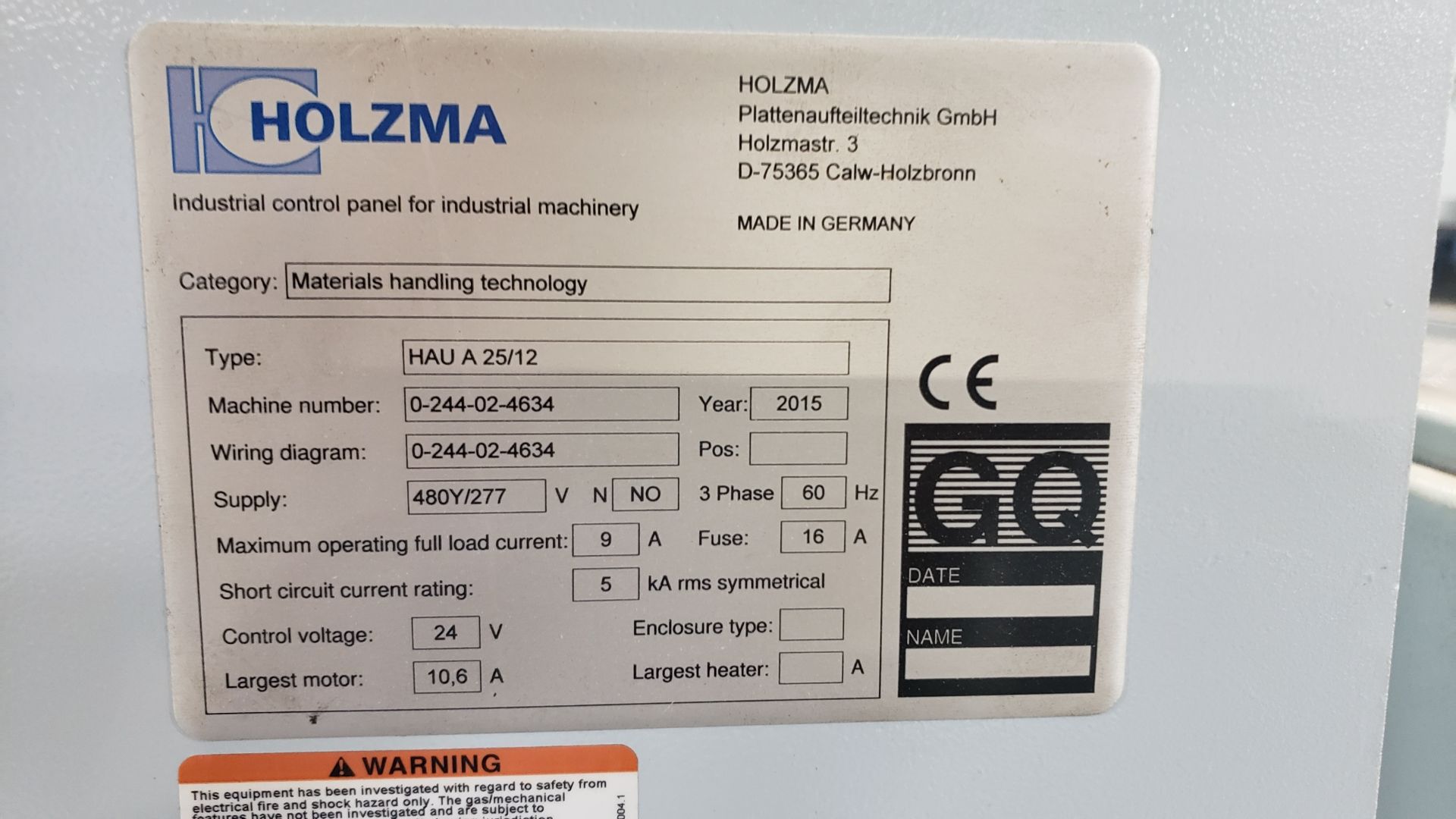 2015 HOLZMA HKL400/43/22/X ANGULAR CNC PANEL SAW W/ PRESSURE BEAM, S/N 0-241-02-4631, 2015 HOLZMA - Image 13 of 28