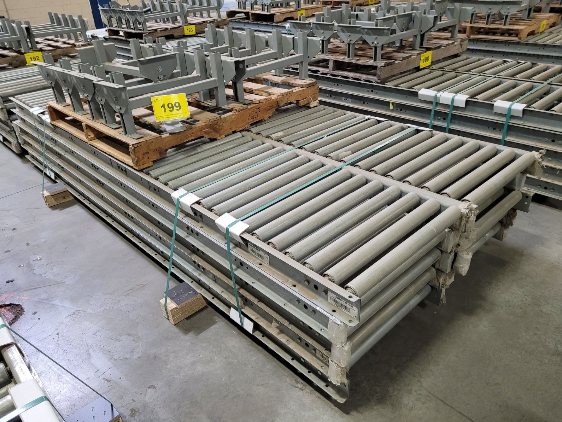 LOT - (10) 120"L X 24"W ROLLER TOP CONVEYORS W/ (10) STANDS