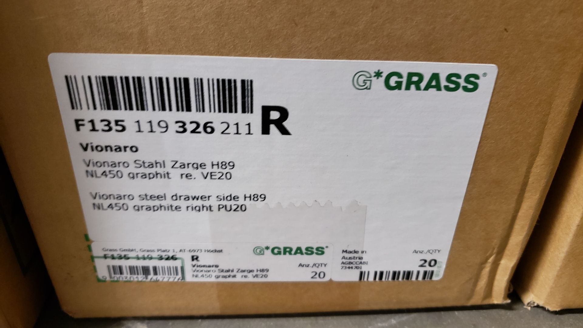LOT BOXES OF GRASS VIONARO STEEL DRAWER SIDE H89 NL450, GRAPHITE, RIGHT AND LEFT PU20, 12 BOXES OF - Image 3 of 7