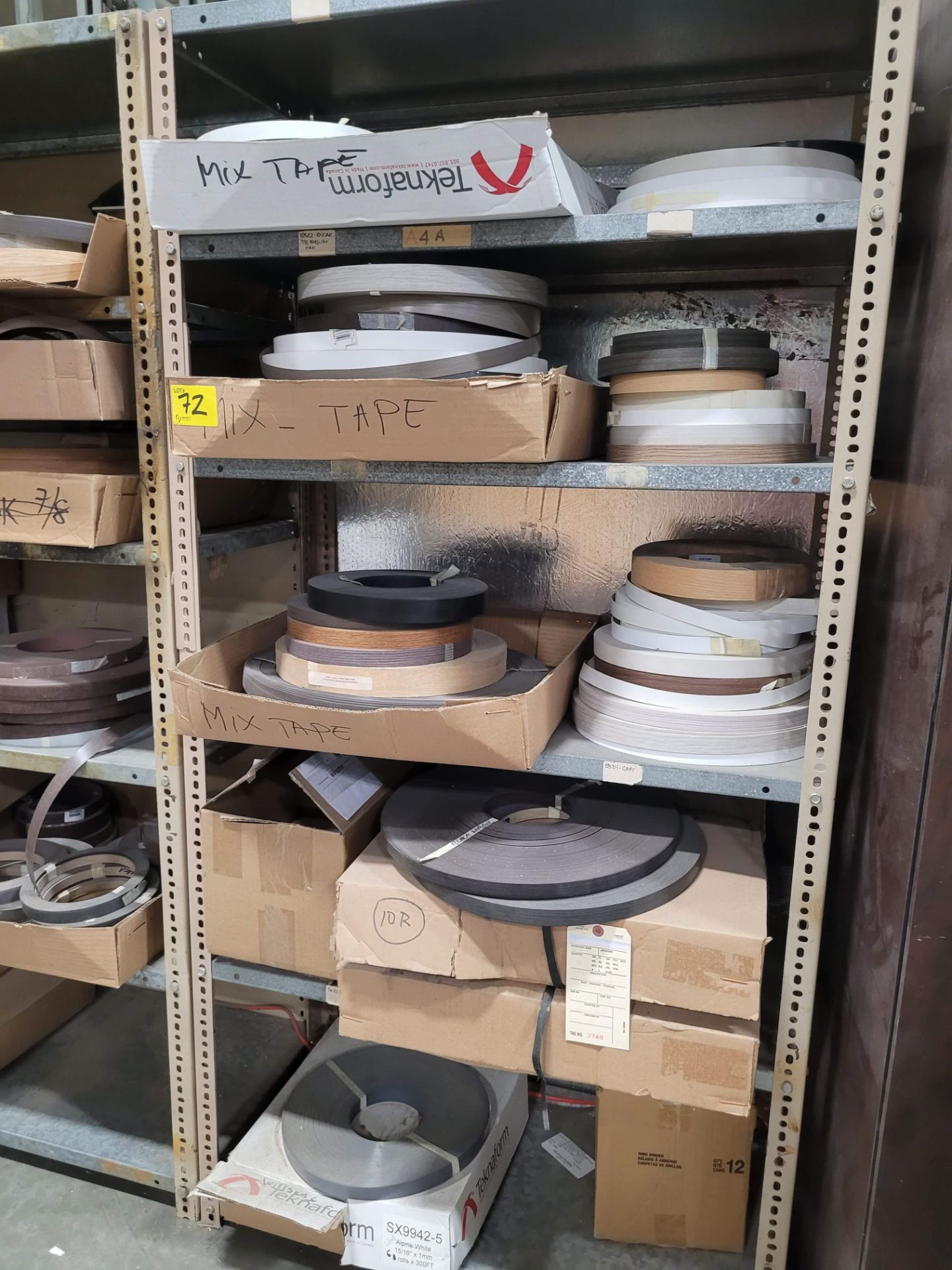 LOT - ASSORTED EDGE BANDING W/ STORAGE SHELF - Image 9 of 13