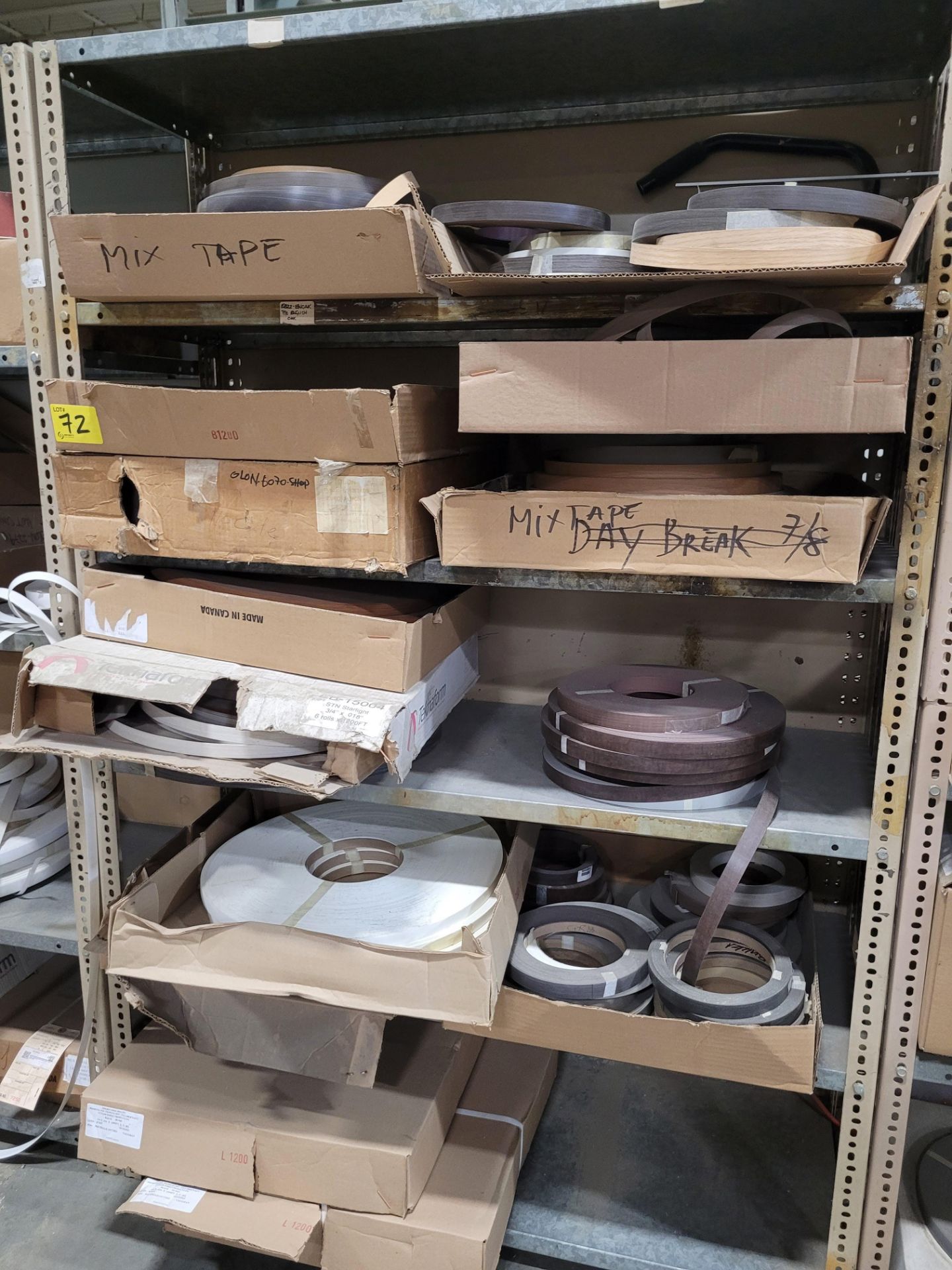 LOT - ASSORTED EDGE BANDING W/ STORAGE SHELF - Image 10 of 13