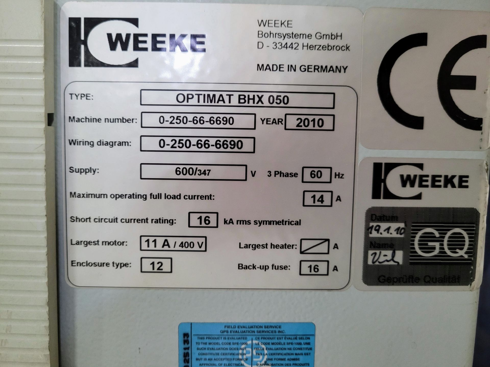 2010 WEEKE BHX 050 VERTICAL CNC MACHINING CENTER, S/N 0-250-66-6690 - Image 3 of 5