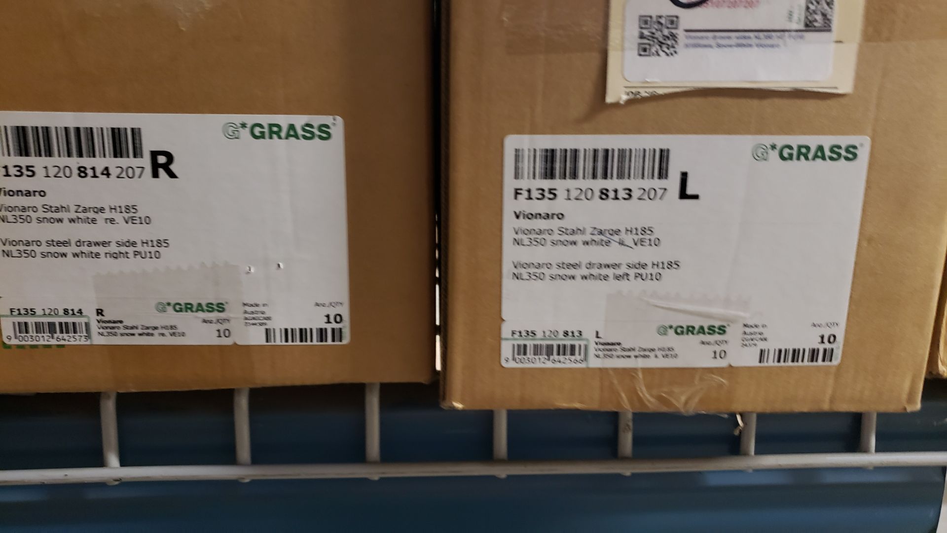 LOT BOXES OF GRASS VIONARO STEEL DRAWER SIDE H185 NL350 SNOW WHITE, RIGHT AND LEFT PU10 HARDWARE ( - Image 3 of 3