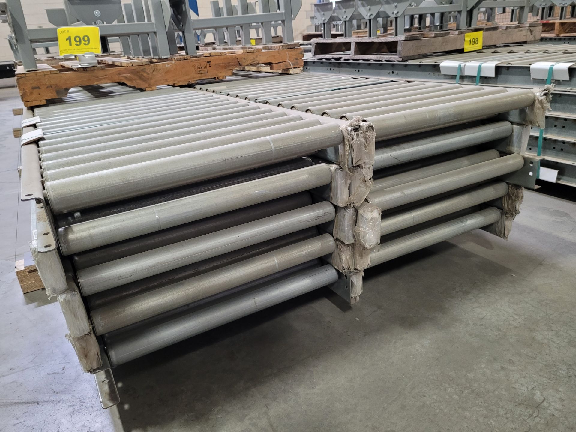 LOT - (10) 120"L X 24"W ROLLER TOP CONVEYORS W/ (10) STANDS - Image 2 of 2