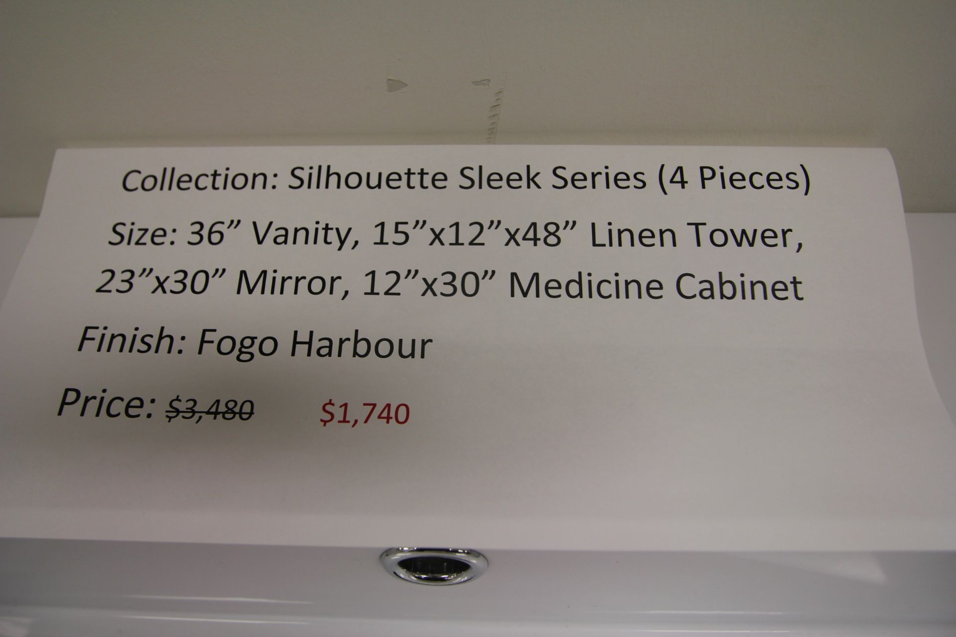 SHOWROOM DISPLAY SILHOUETTE SLEEK SERIES (4) PIECE FLOATING BATHROOM VANITY W/ SINK, CUPBOARDS, WALL - Image 2 of 3