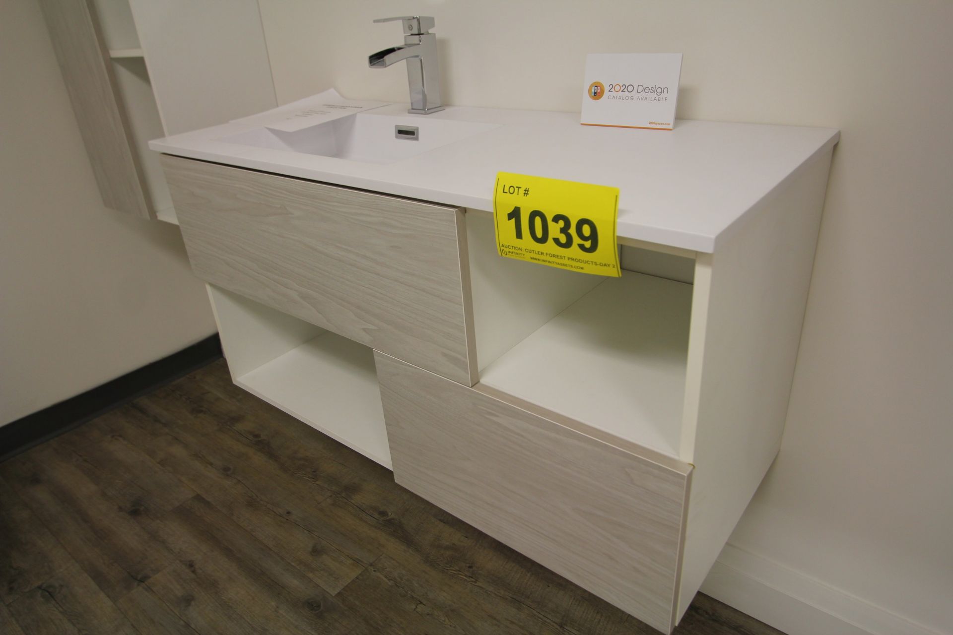 SHOWROOM DISPLAY FLOATING BATHROOM VANITY W/ SINK, FAUCET, CUPBOARDS, WALL MOUNTED MIRROR AND - Image 2 of 5