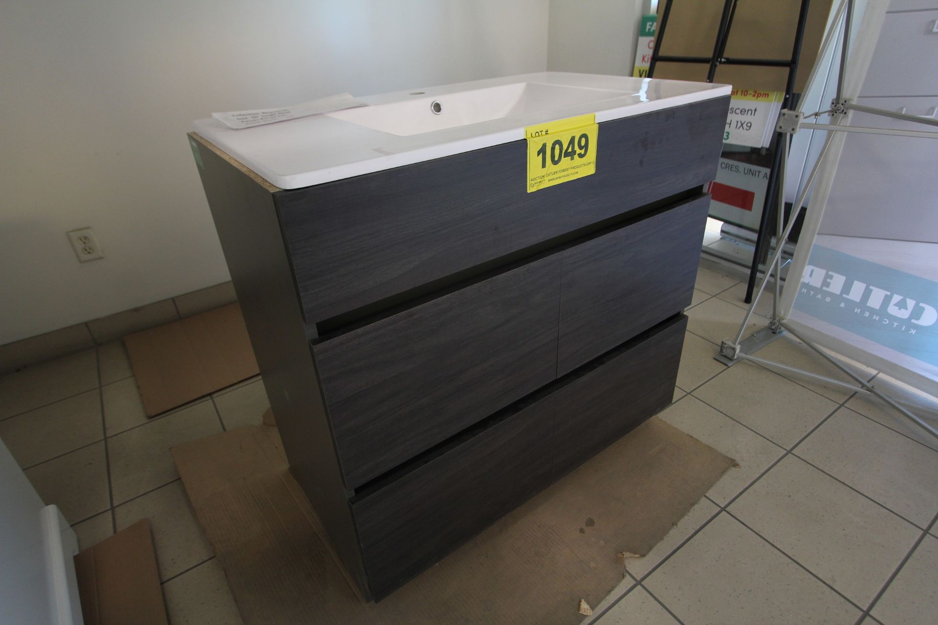 SHOWROOM DISPLAY BATHROOM VANITY W/ SINK, CUPBOARDS, 21.5" X 36", BOARDWALK COLLECTION, 36" SINGLE