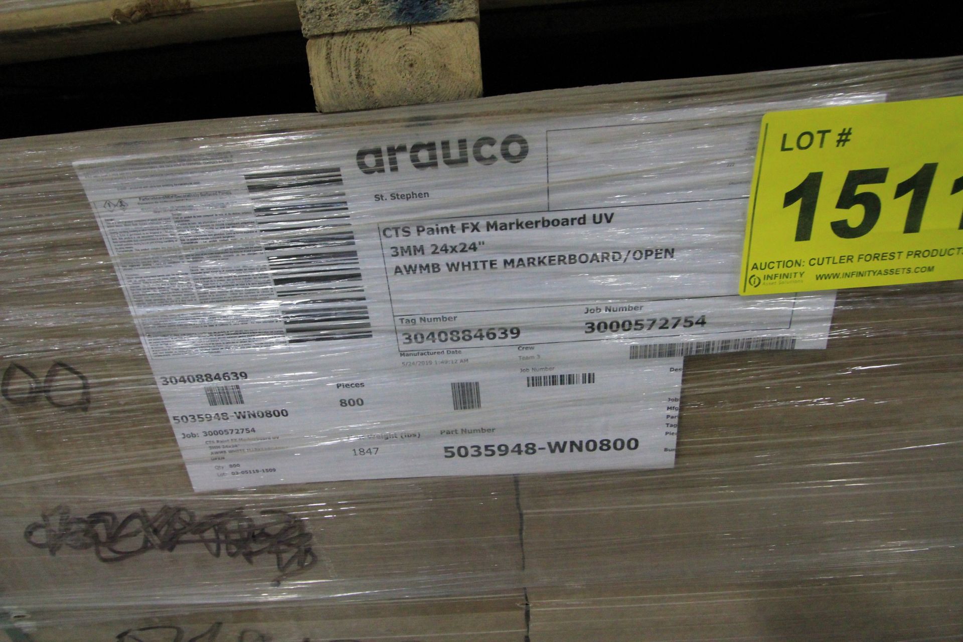 LOT OF APPROX. (800) SHEETS OF 3MM X 24" X 24" WOOD, ARAUCO CTS PAINT FX MARKERBOARD UV AWMB WHITE - Image 2 of 2