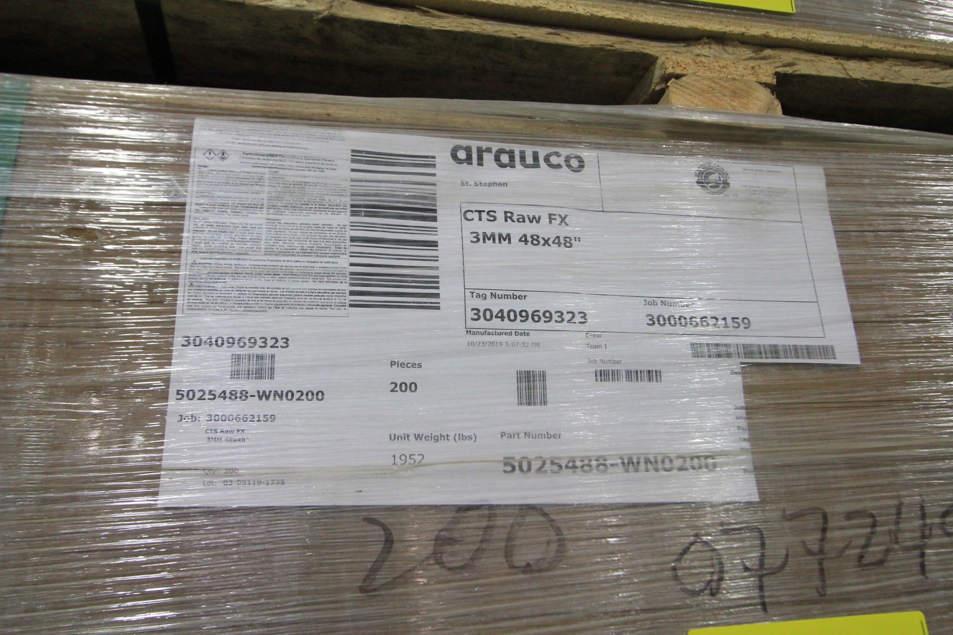 LOT OF APPROX. (200) SHEETS OF 3MM X 48" X 48" WOOD, ARAUCO CTS RAW FX - Image 2 of 2