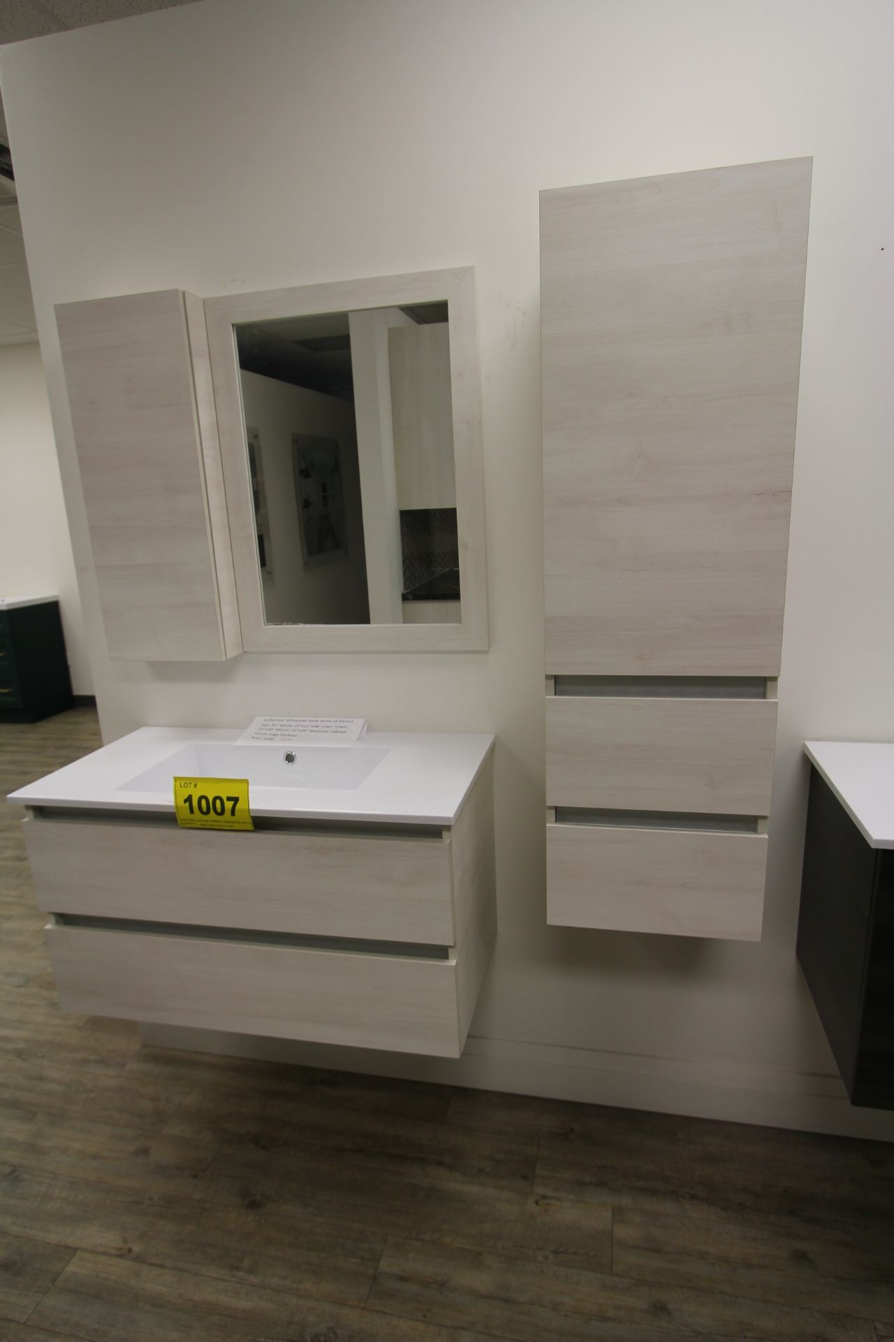 SHOWROOM DISPLAY SILHOUETTE SLEEK SERIES (4) PIECE FLOATING BATHROOM VANITY W/ SINK, CUPBOARDS, WALL