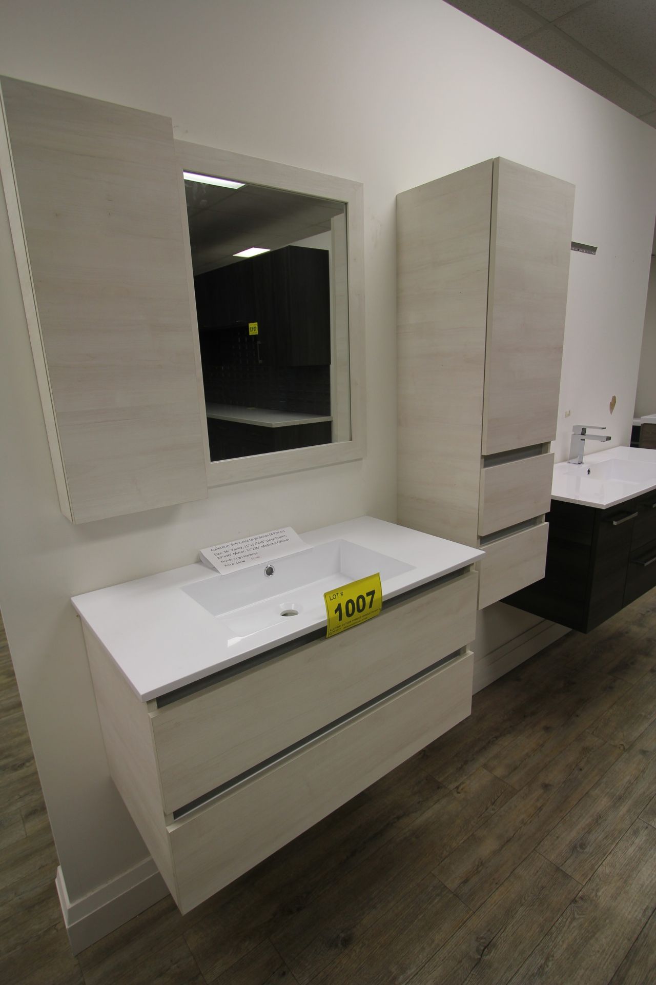 SHOWROOM DISPLAY SILHOUETTE SLEEK SERIES (4) PIECE FLOATING BATHROOM VANITY W/ SINK, CUPBOARDS, WALL - Image 3 of 3