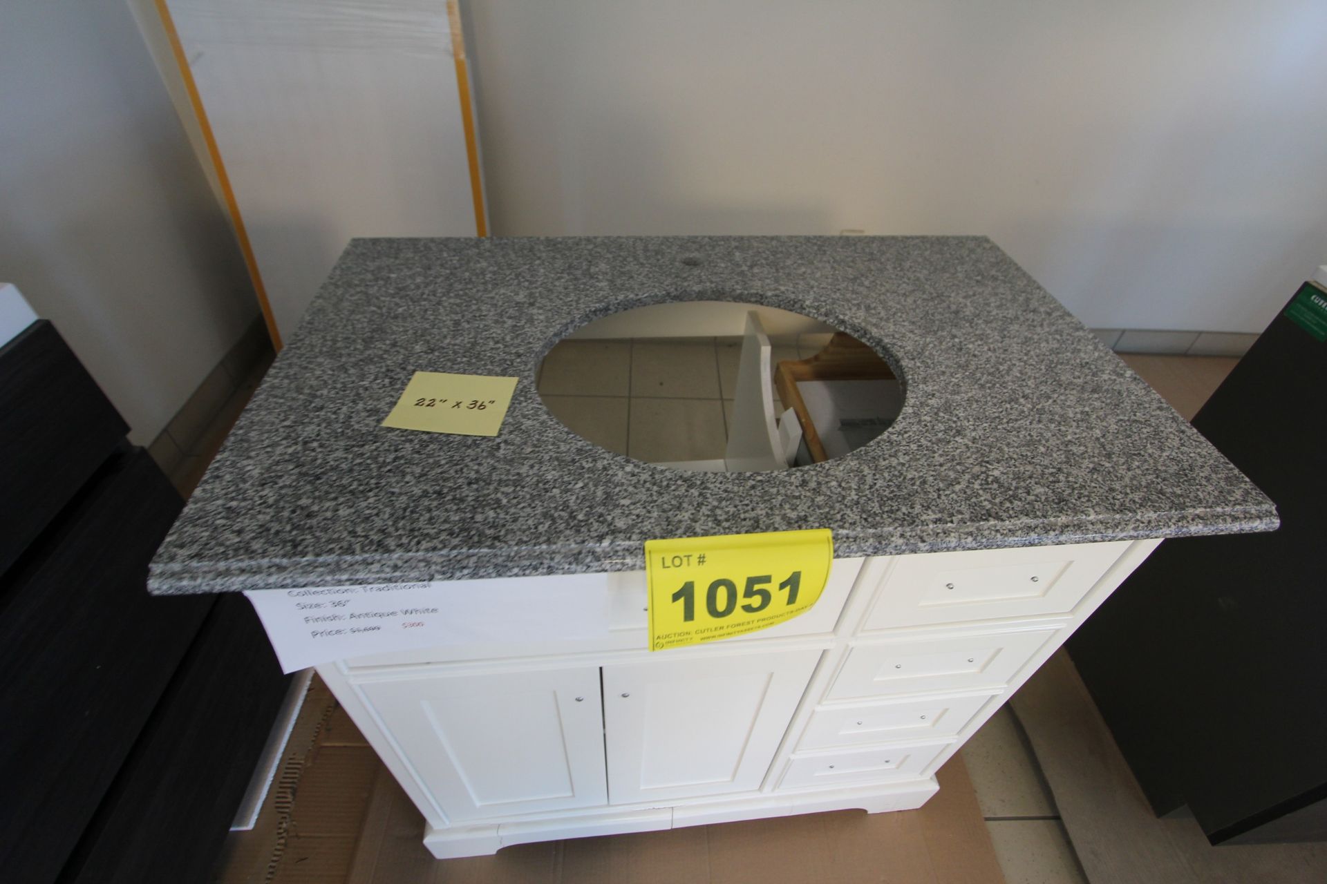 SHOWROOM DISPLAY BATHROOM VANITY W/ CUPBOARDS, 22" X 36", TRADITIONAL COLLECTION, ANTIQUE WHITE - Image 2 of 4