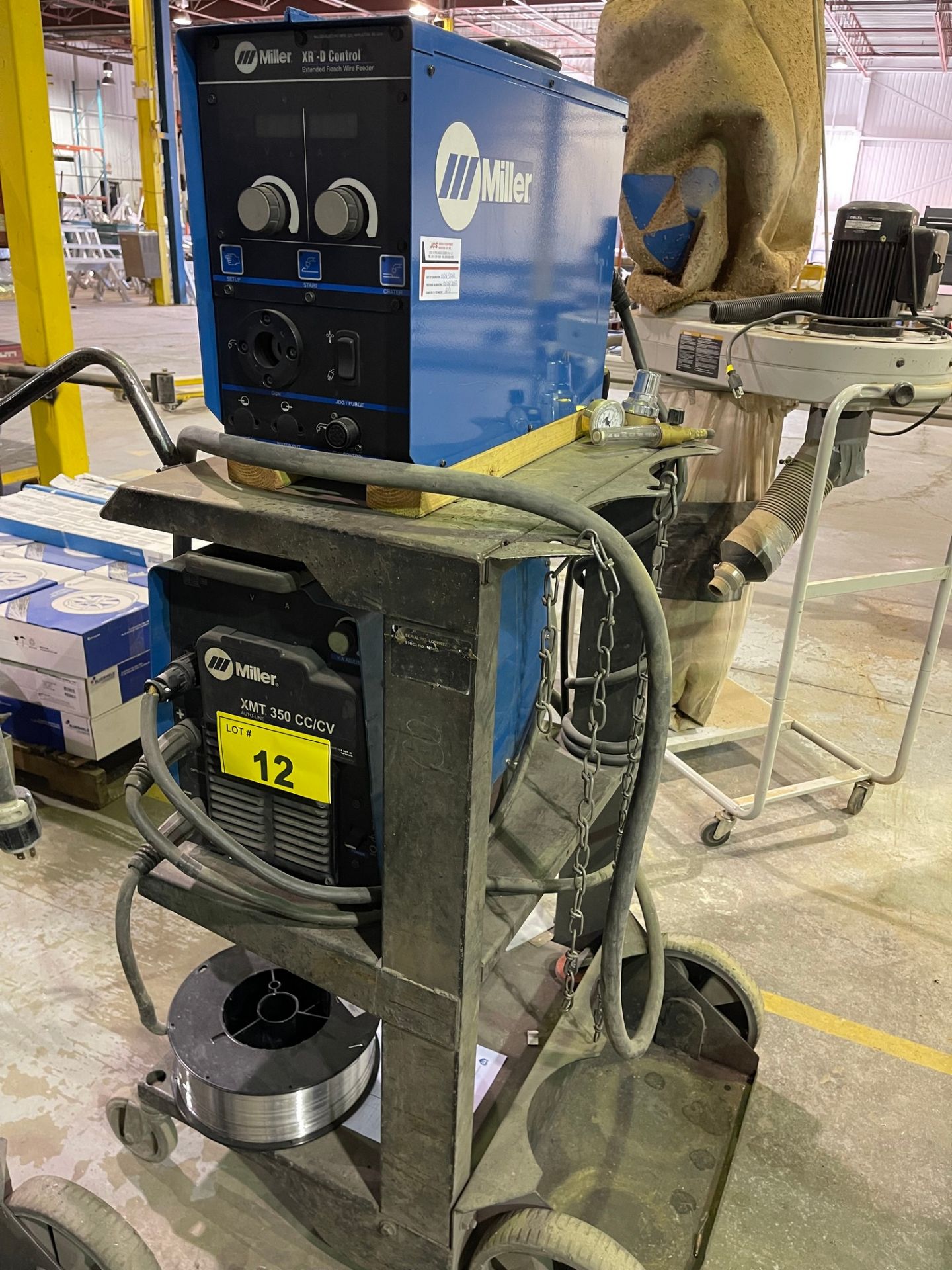 MILLER XMT 350 CC/CV WELDER W/ MILLER XR-D WIRE FEED CONTROL, S/N: LG010641A (RIGGING FEE $25)