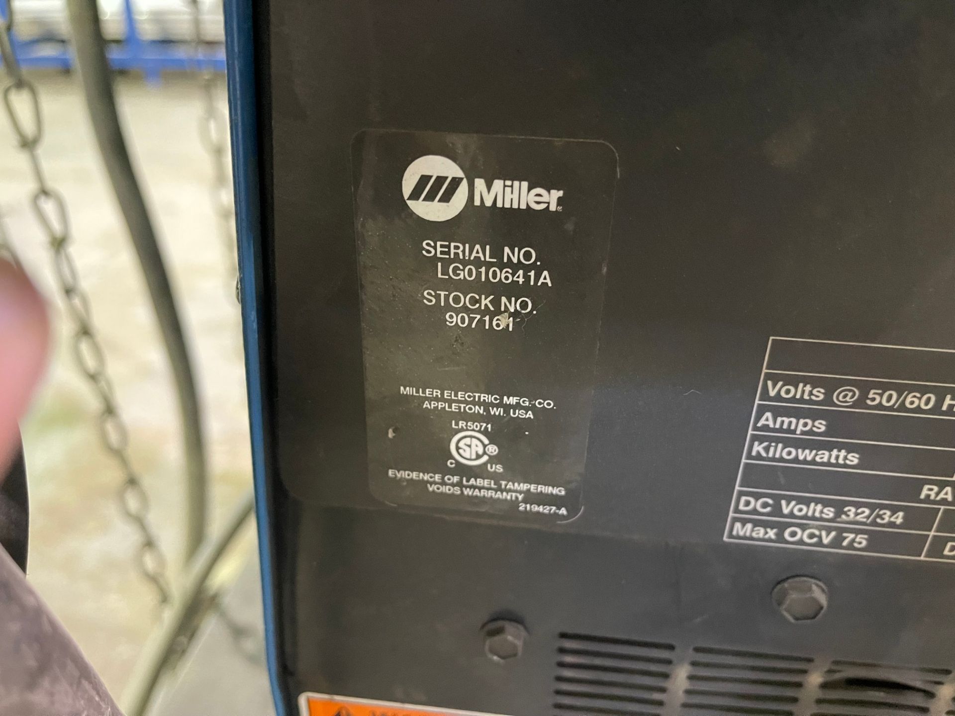 MILLER XMT 350 CC/CV WELDER W/ MILLER XR-D WIRE FEED CONTROL, S/N: LG010641A (RIGGING FEE $25) - Image 3 of 7