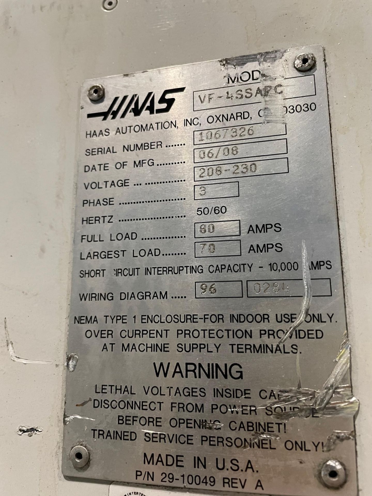 2006 HAAS VF-4 / CNC VERTICAL MACHINE CENTER / 50"X , 20"Y , 25"Z / TABLE SIZE: 52"X18" / SPINDLE - Image 6 of 9