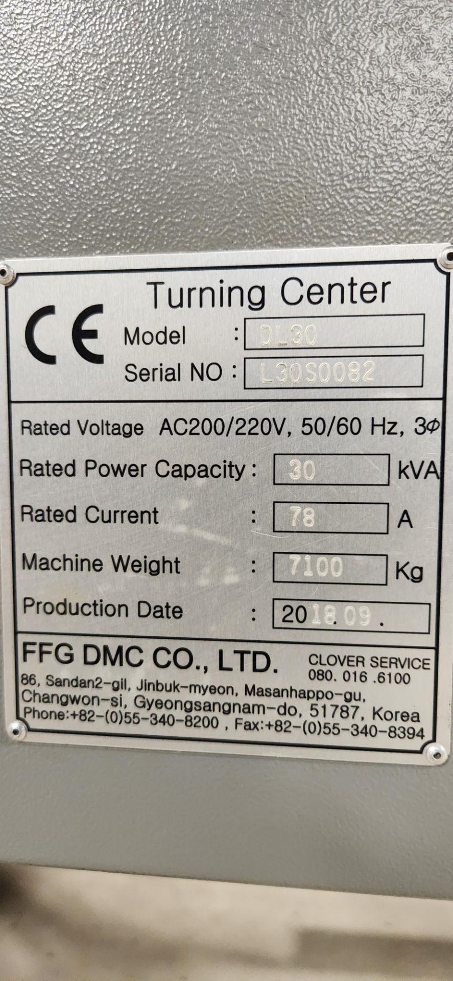 2018 DMC DL30 CNC TURNING CENTER WITH FANUC OI-TF CNC CONTROL, 24.02” SWING, 15.75” MAX. CUTTING - Image 8 of 9