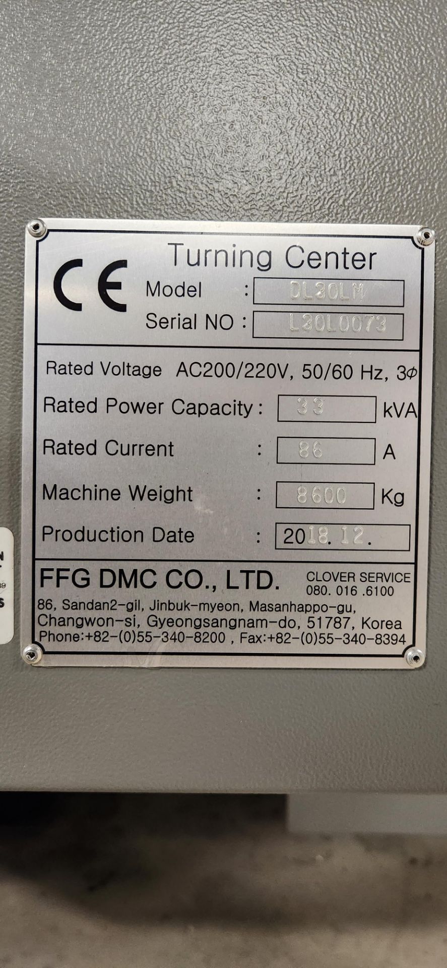 2018 DMC DL30LM CNC HEAVY TURNING CENTER WITH FANUC OI-TF CNC CONTROL, 24.02” SWING, 15.75” MAX. - Image 8 of 10