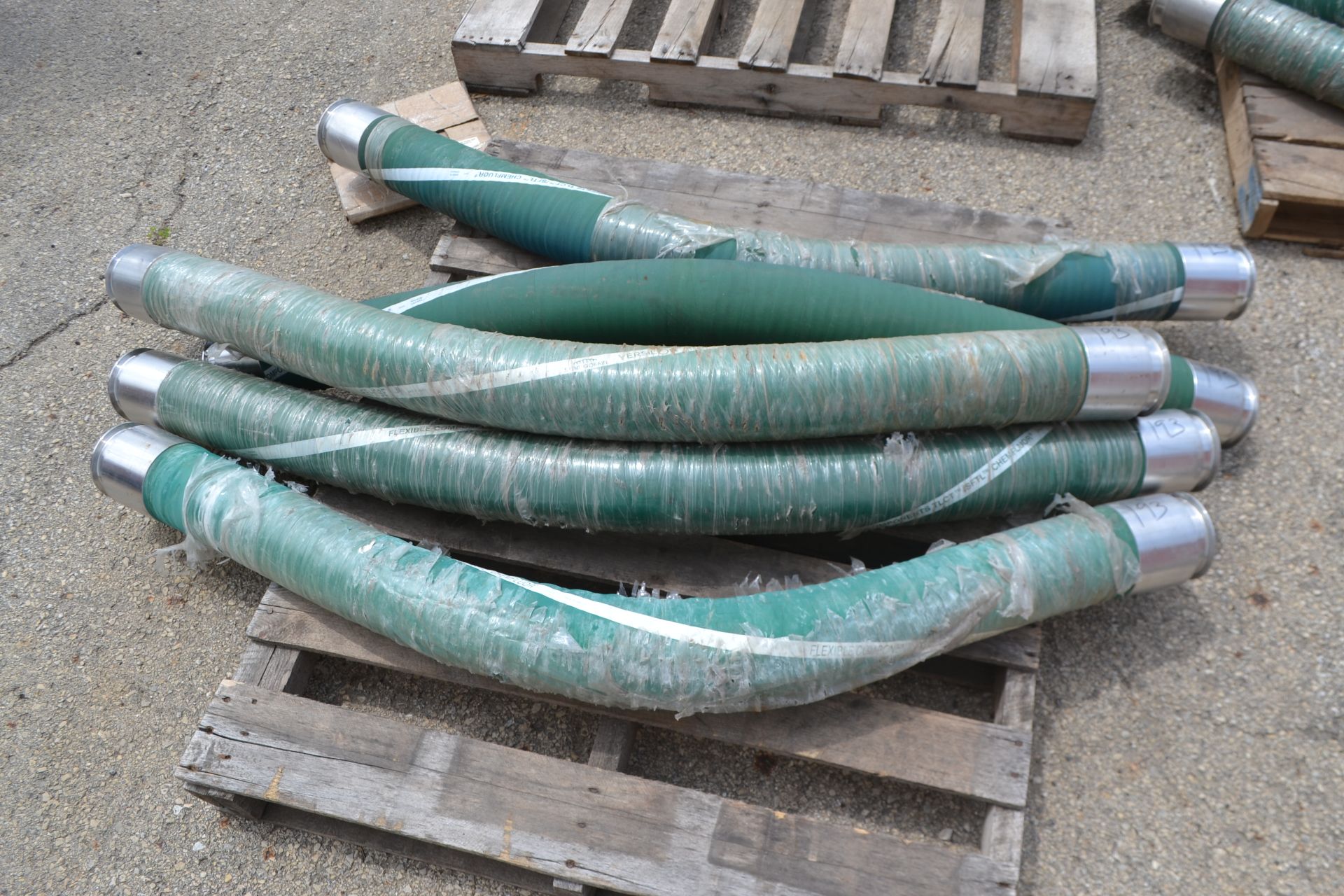 Lot of 5 ChemFluor Sanitary Hoses- 4" Clamp Ports Approx. 5'6"L Each.