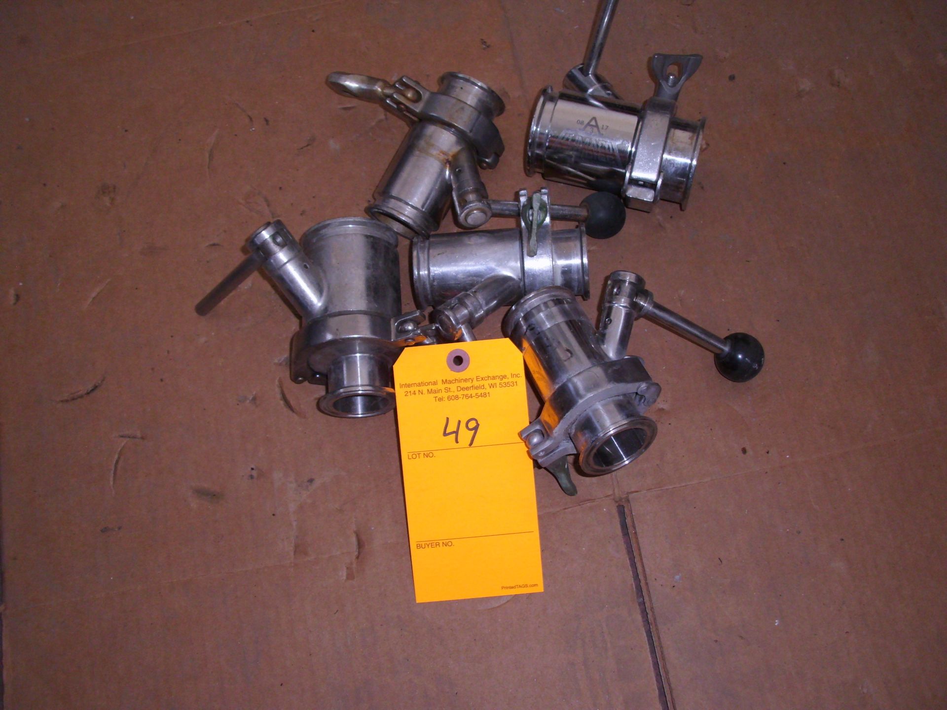 Lot of 5 Assorted Lumaco S/S Butterfly Valves; (3) 1.5" and (2) 2"With Clamp Ports.