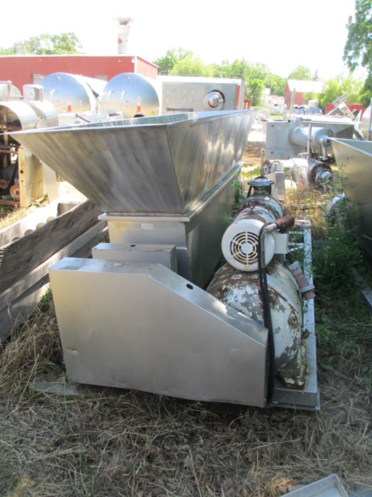 All S/S Hopper and Auger Transfer System, Dual 8"Dia X 90"L S/S Augers Feed Product to a Dual