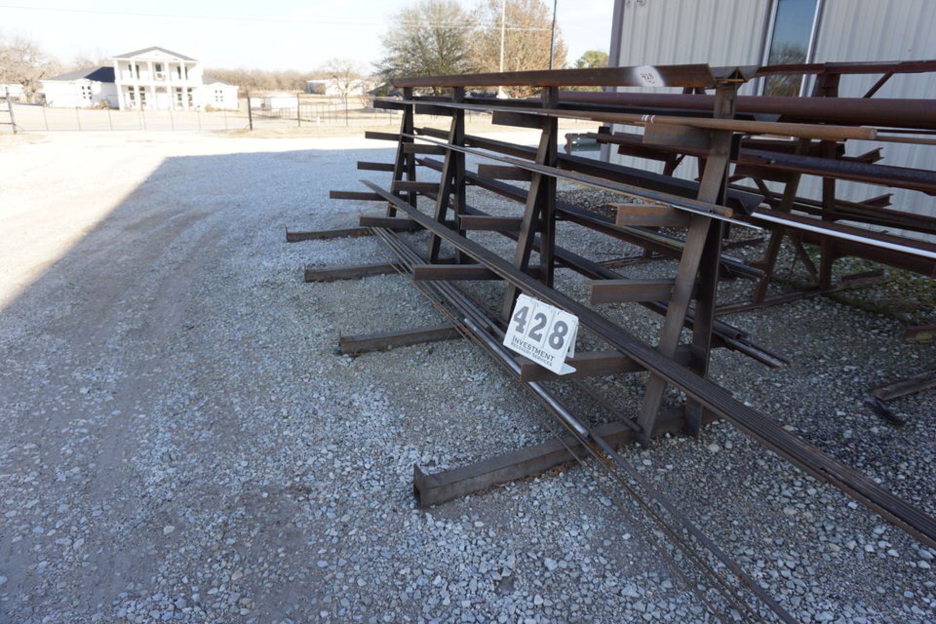 MATERIAL RACK W/ CONT: ASSORT ROUND BARS, APPROX 15'W X 5'T