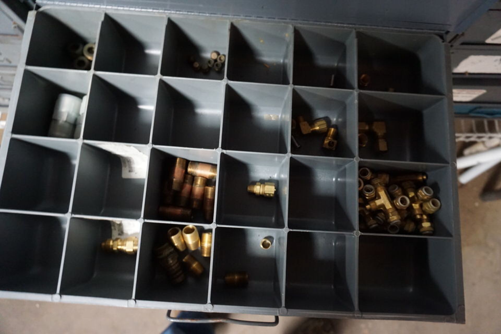 LARGE LOT STORAGE BINS W/ CONTENTS: ROLL PINS, SET SCREWS, SPRINGS, FASTENERS, WELDING RODS, MISC AS - Image 6 of 8