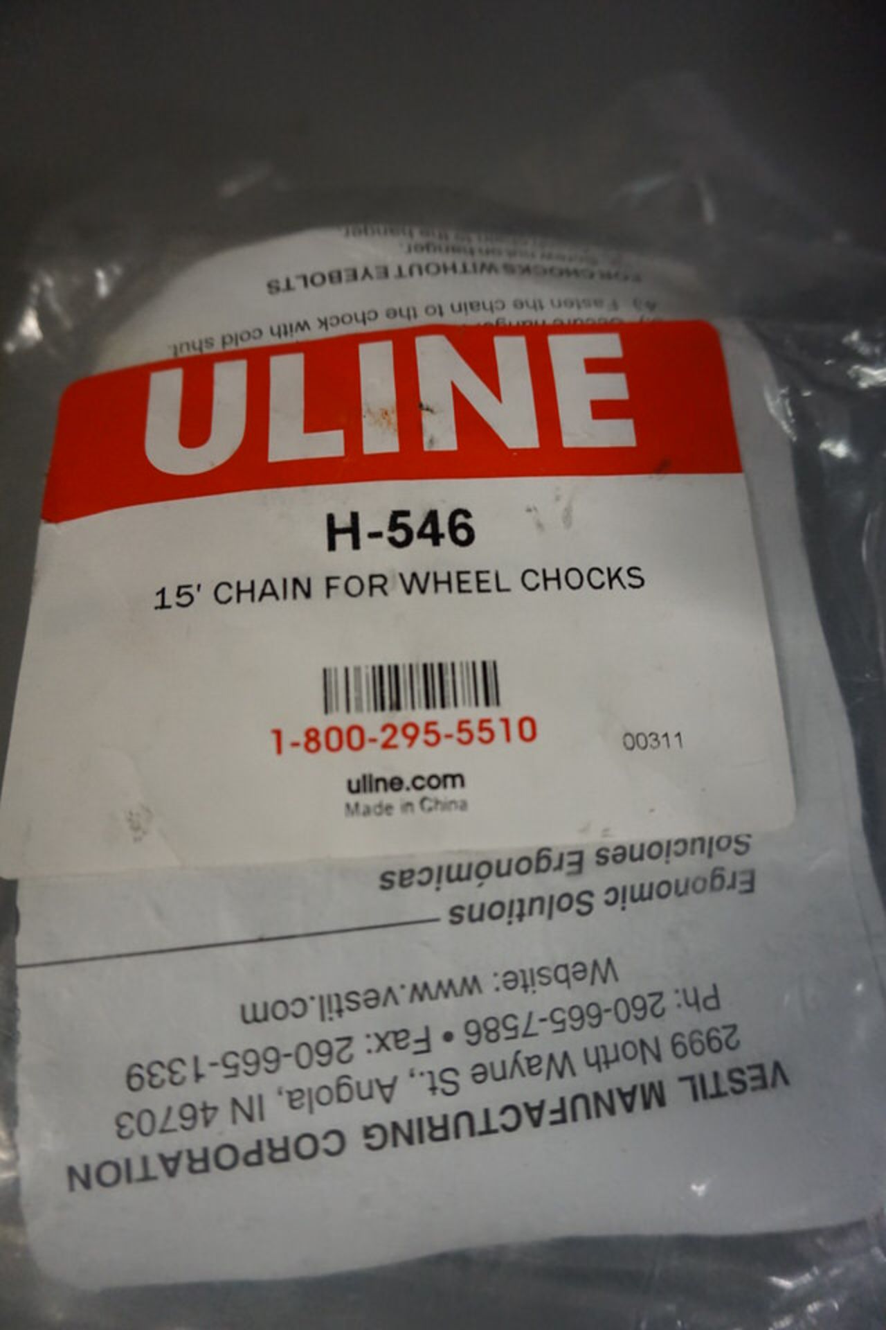 (5) U LINE WHEEL CHOCKS #1589, (15) WHEEL CHOCK CHAINS 15' LG #H-546 - Image 3 of 4