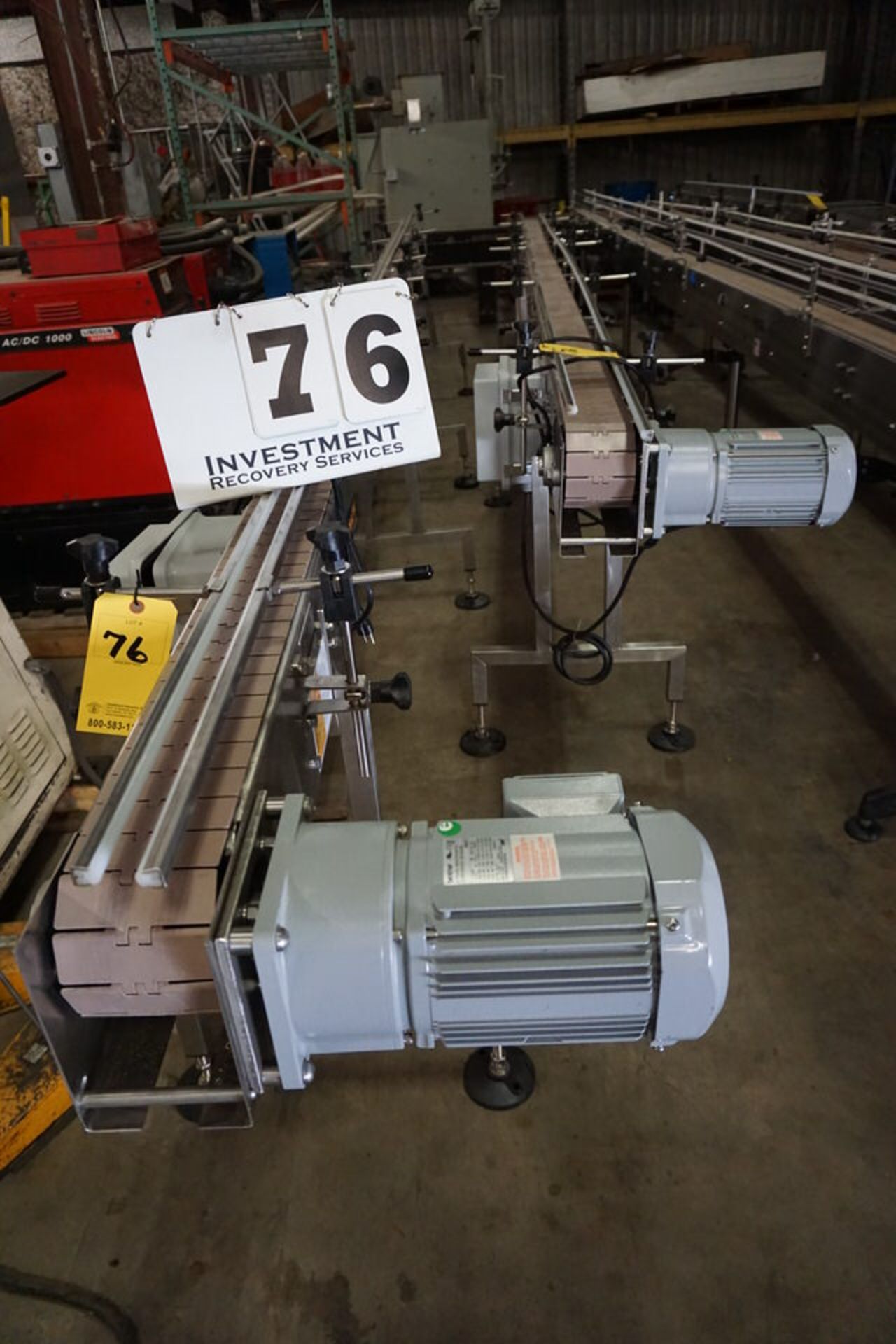 (2) GLOBALTEK MOTOR DRIVEN BOTTLE CONVEYOR, SPEED CONTROL APPROX 4" WIDE X 20'LG X 36"TALL MDL: