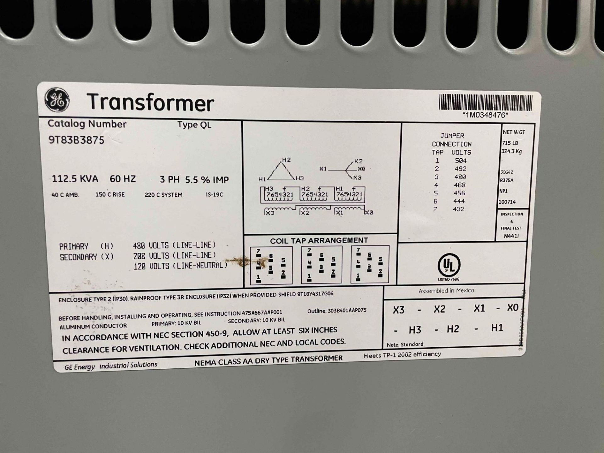 GE Transformer 112.5 KVA - Image 3 of 4