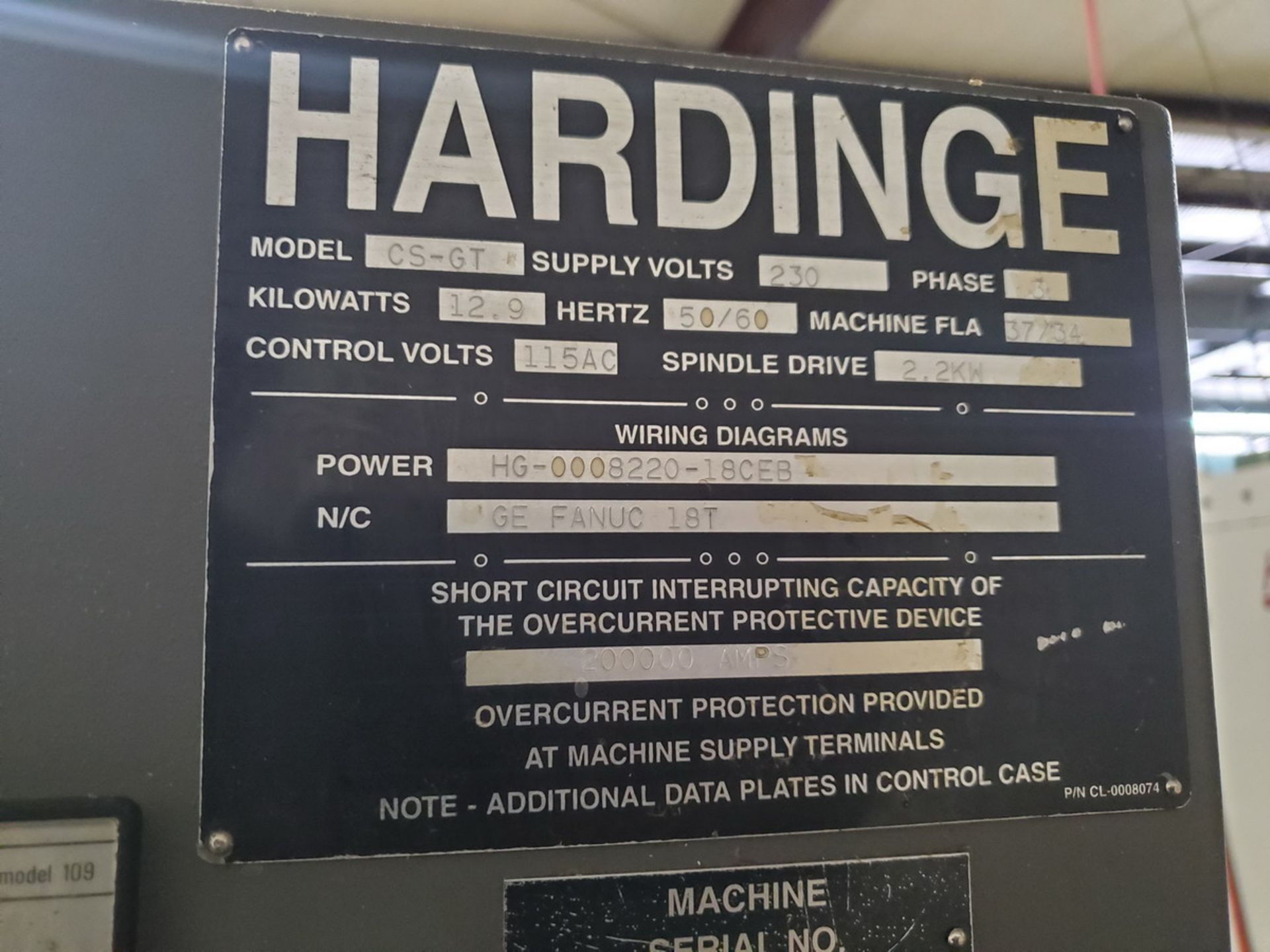 Hardinge Conquest GT27SP CNC Lathe 230V, 3PH, 50/60HZ; W/ GE Fanuc Series 18-T Controller; W/ - Image 10 of 10