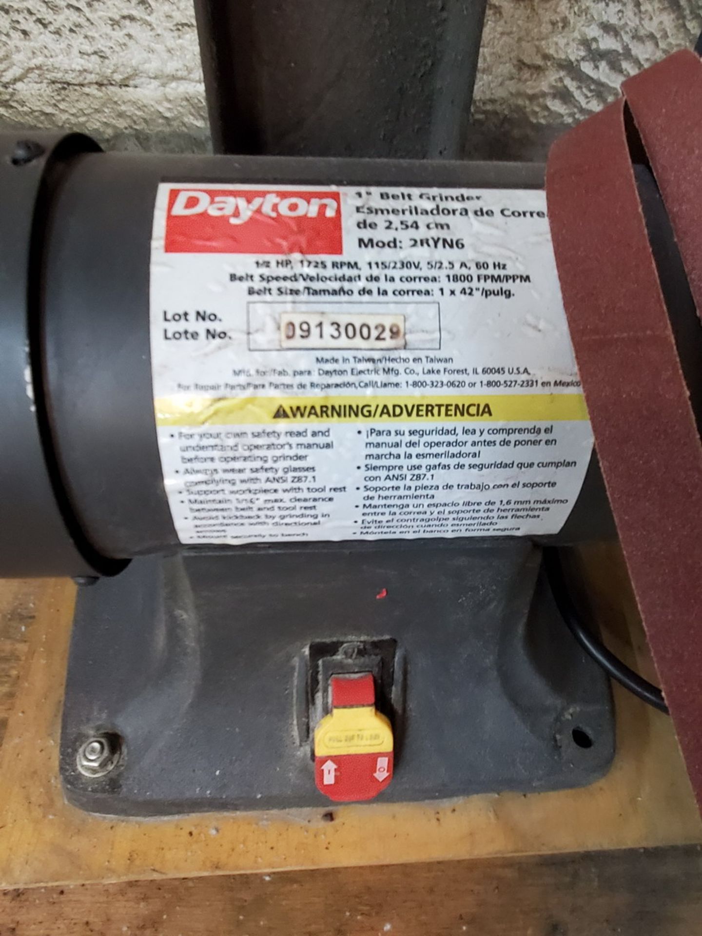 Dayton 1" Belt Grinder 1/2HP, 1725RPM, 115/230V, 60HZ, 5/2.5A - Image 4 of 4